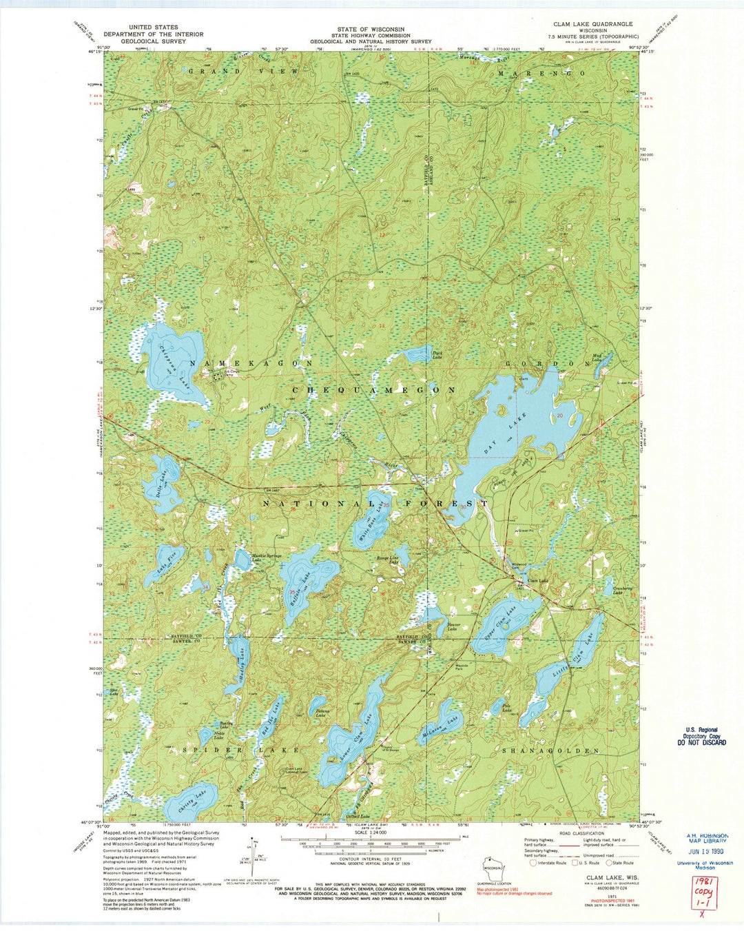 1971 Clam Lake, WI - Wisconsin - USGS Topographic Map v3