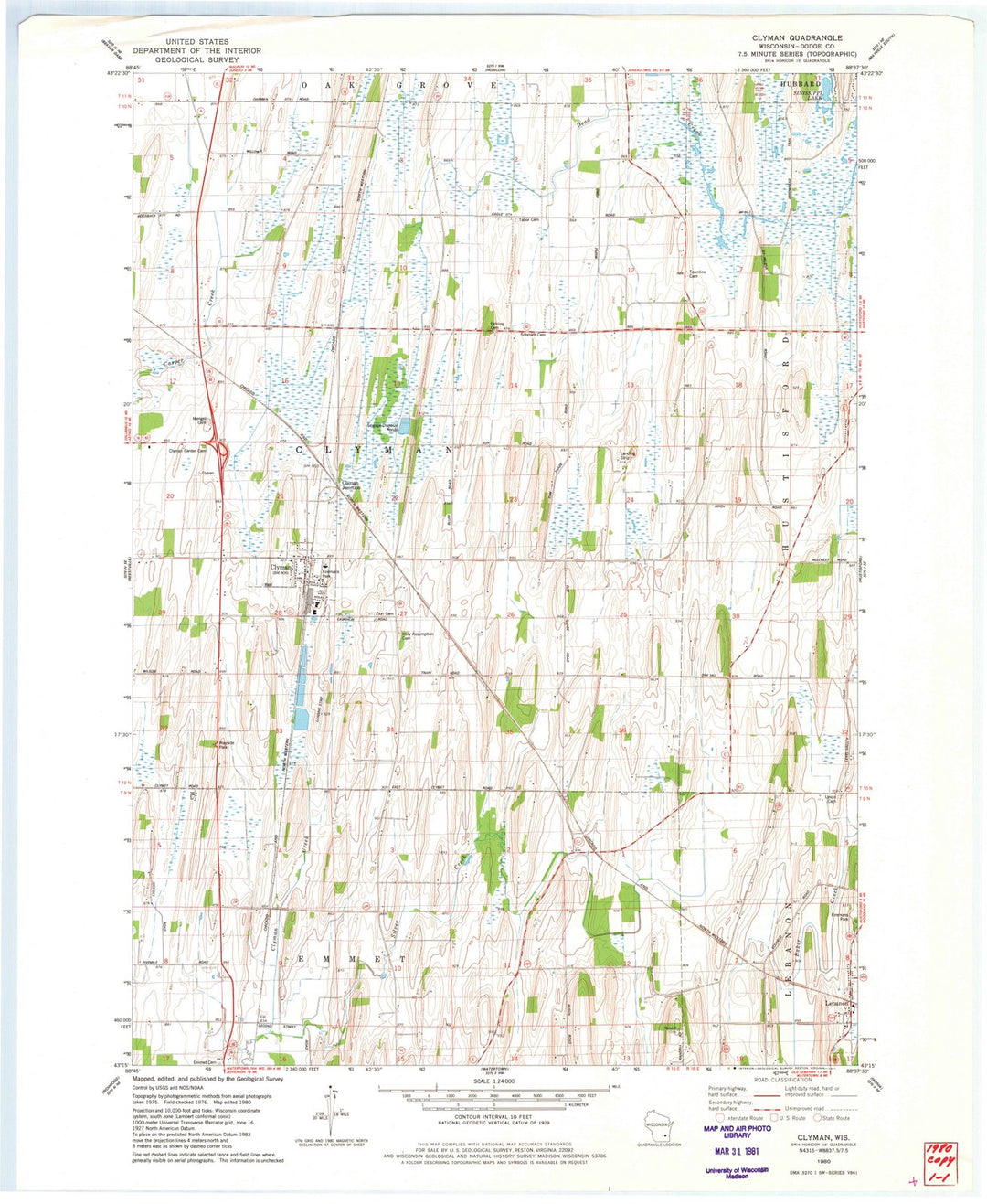 1980 Clyman, WI - Wisconsin - USGS Topographic Map