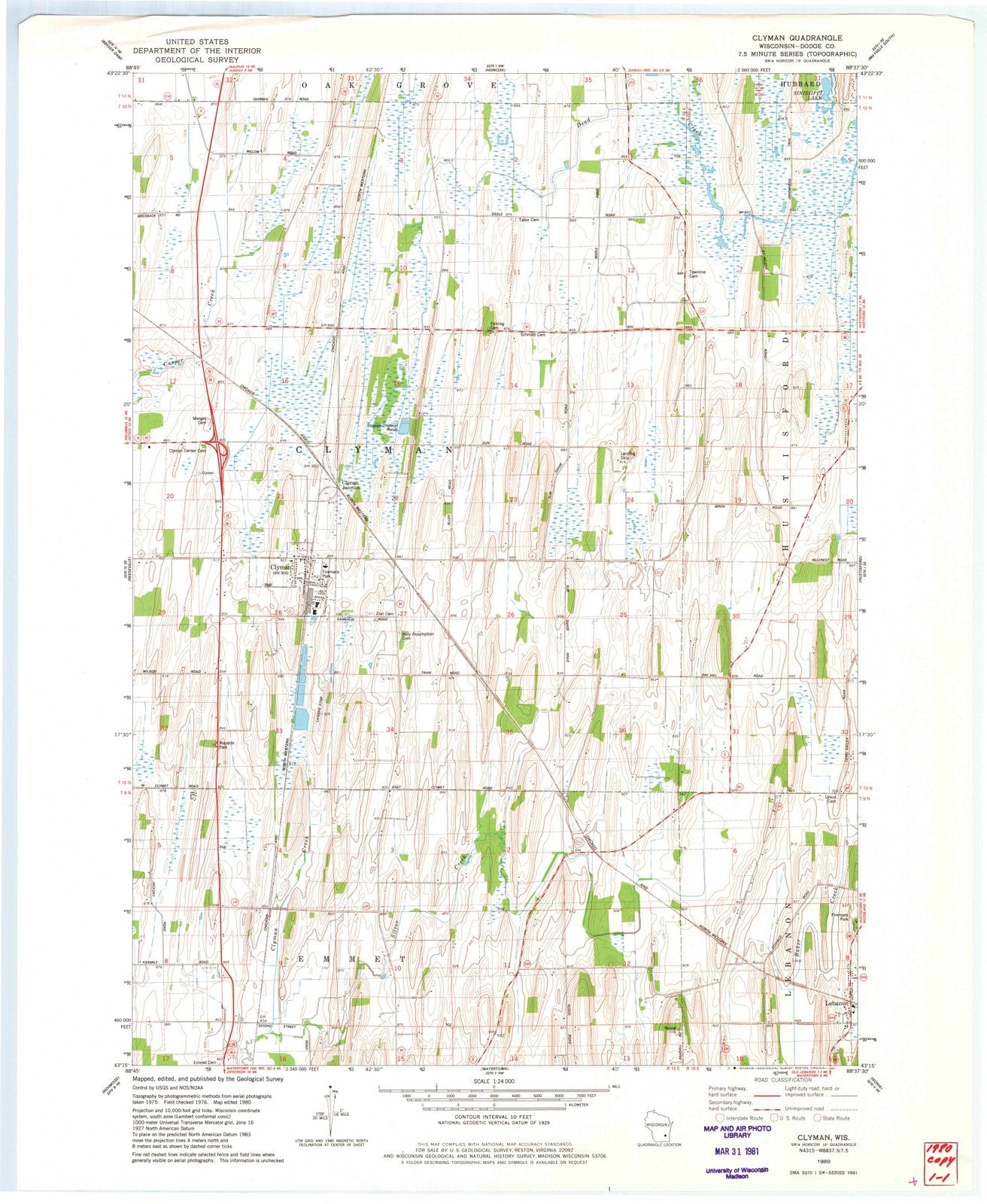 1980 Clyman, WI - Wisconsin - USGS Topographic Map