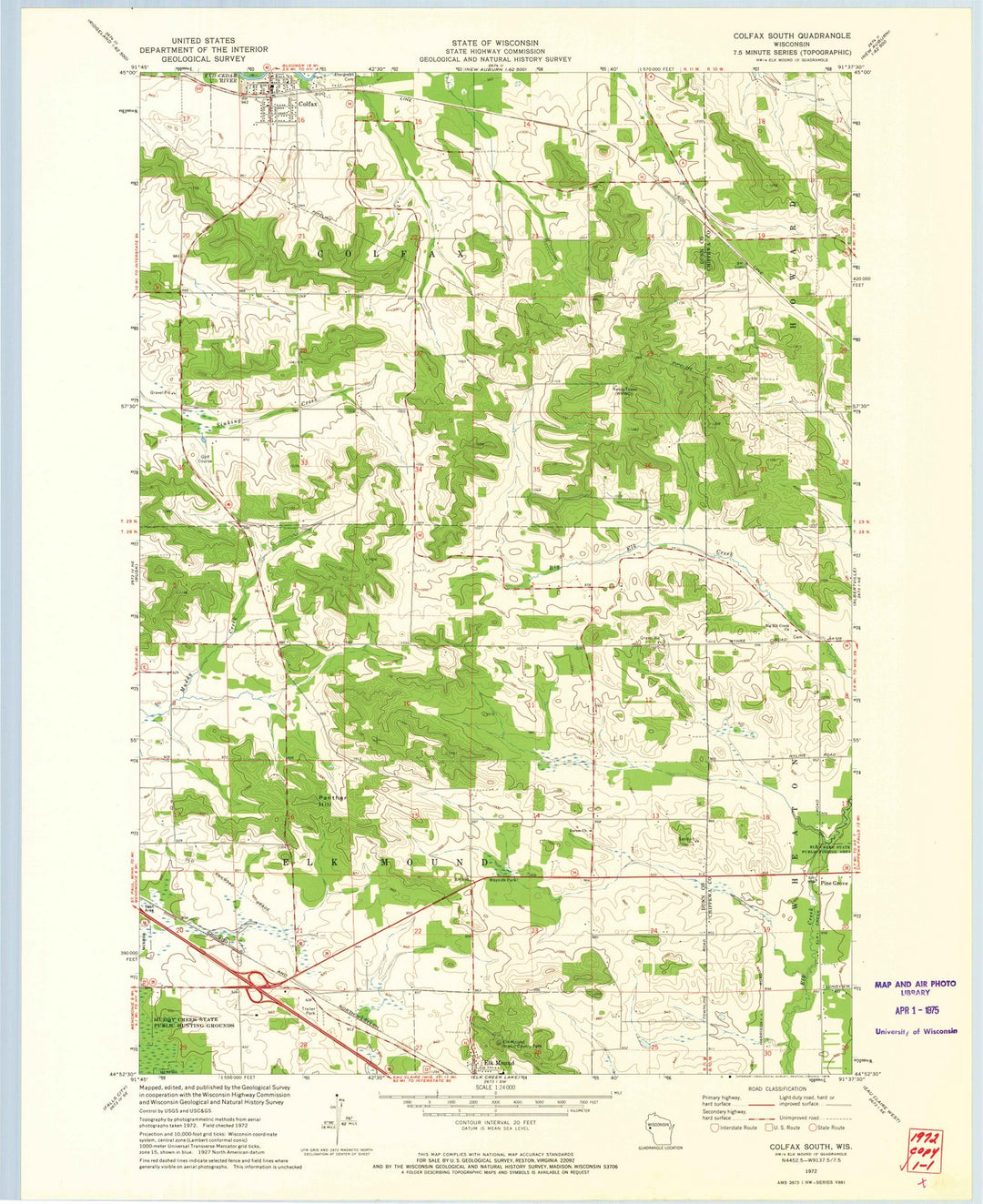 1972 Colfax South, WI - Wisconsin - USGS Topographic Map