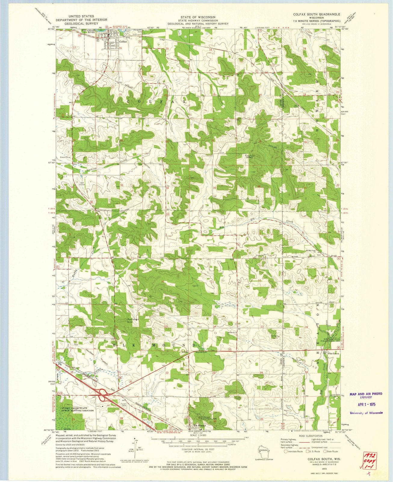 1972 Colfax South, WI - Wisconsin - USGS Topographic Map