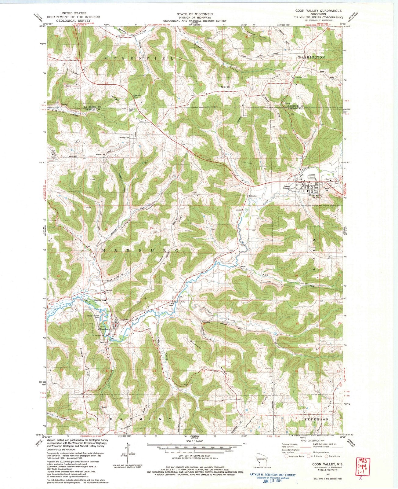 1983 Coon Valley, WI - Wisconsin - USGS Topographic Map