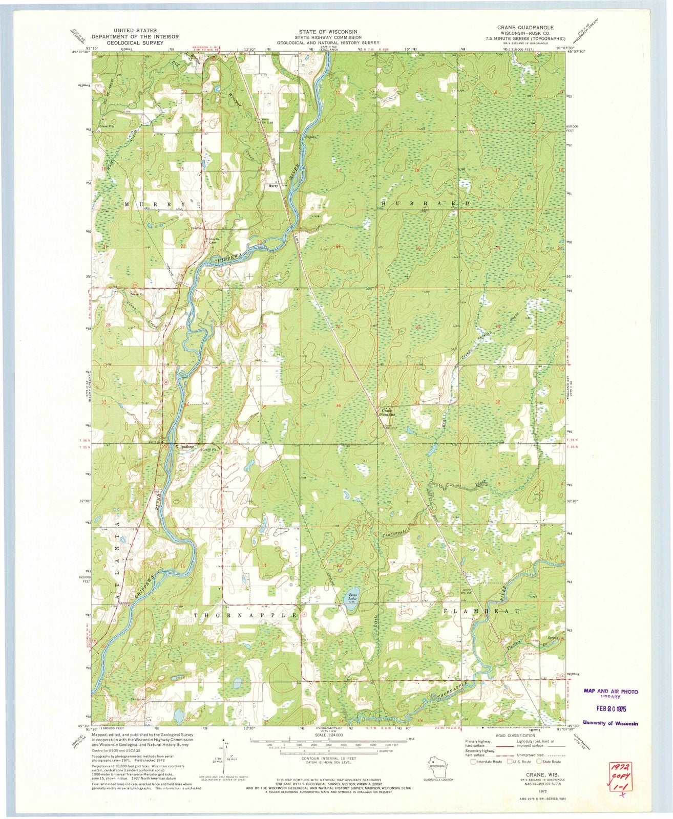 1972 Crane, WI - Wisconsin - USGS Topographic Map