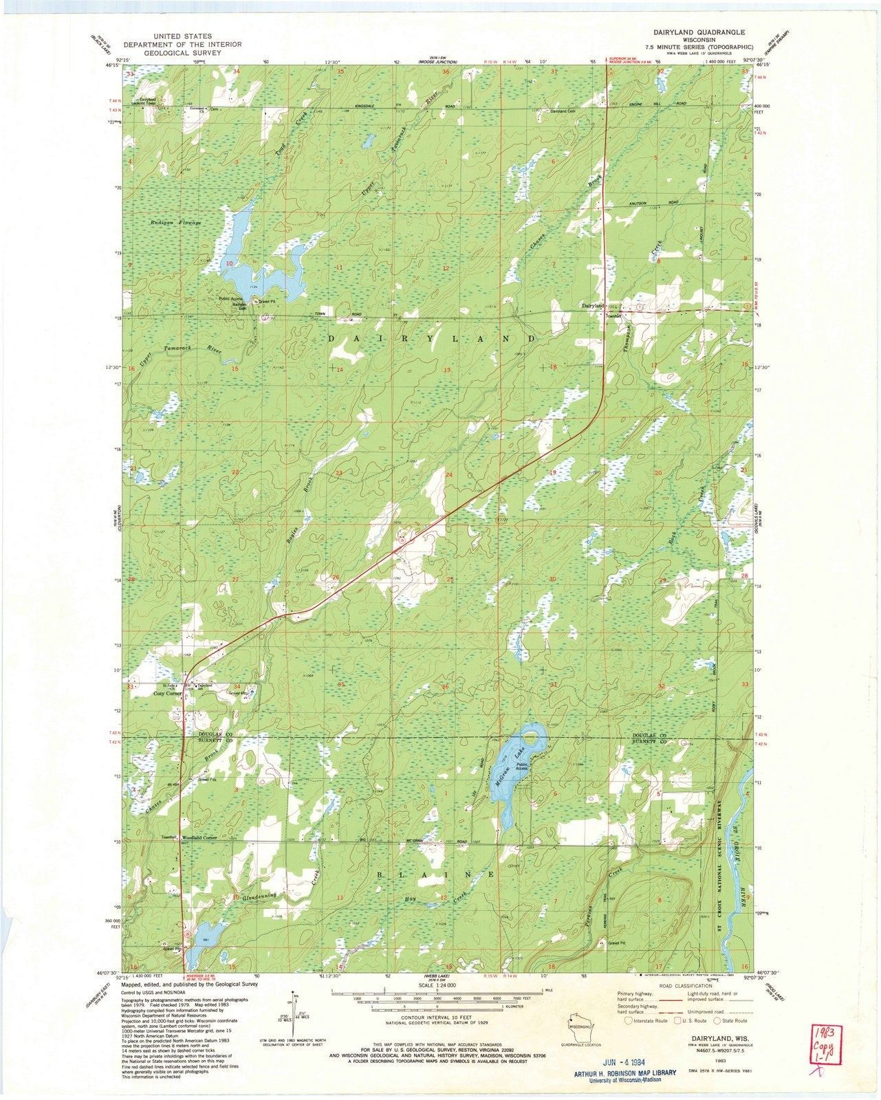 1983 Dairyland, WI - Wisconsin - USGS Topographic Map