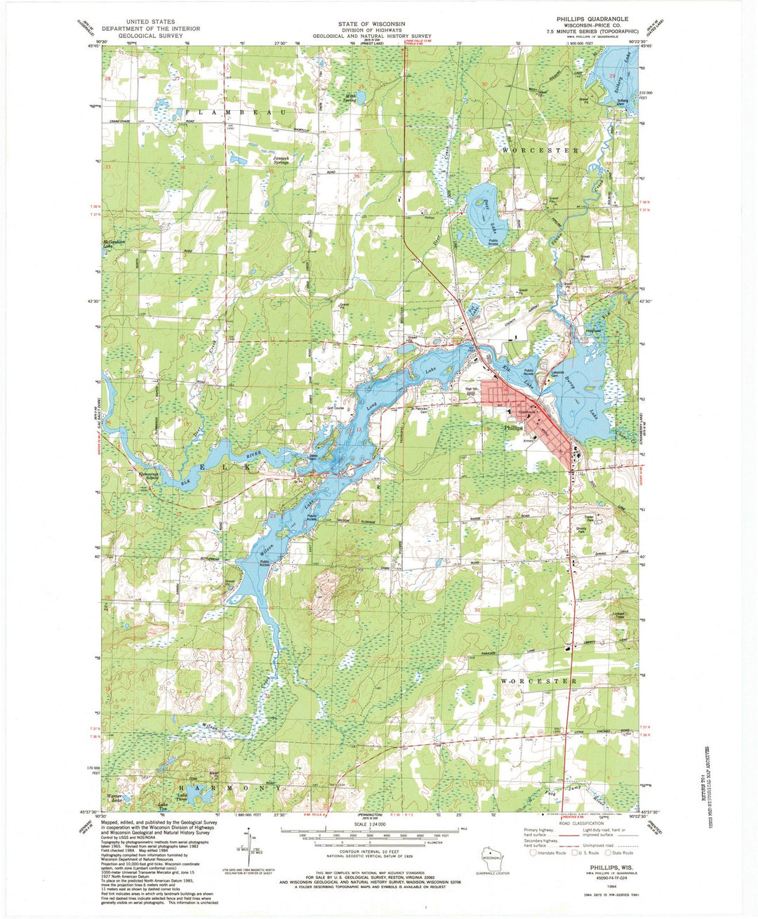 1984 Phillips, WI - Wisconsin - USGS Topographic Map