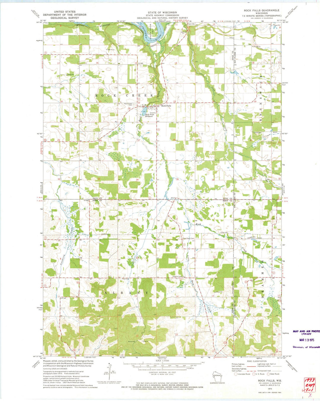 1973 Rock Falls, WI - Wisconsin - USGS Topographic Map