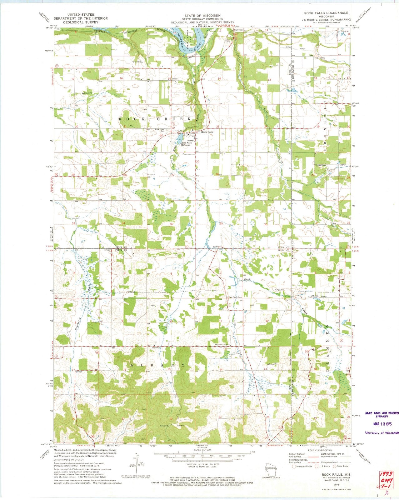 1973 Rock Falls, WI - Wisconsin - USGS Topographic Map