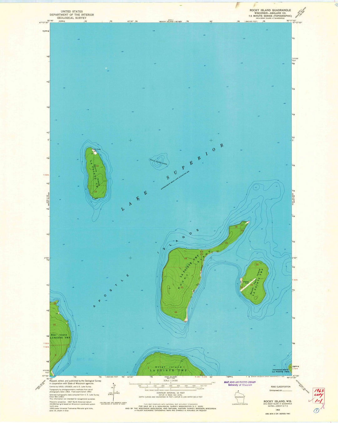 1963 Rocky Island, WI - Wisconsin - USGS Topographic Map