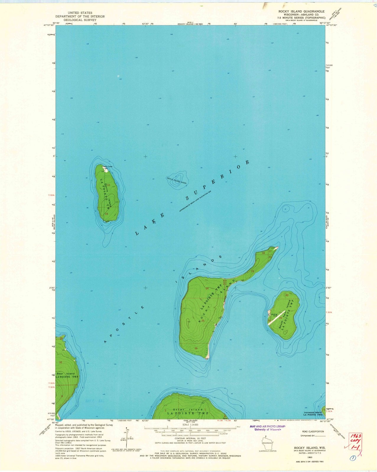 1963 Rocky Island, WI - Wisconsin - USGS Topographic Map