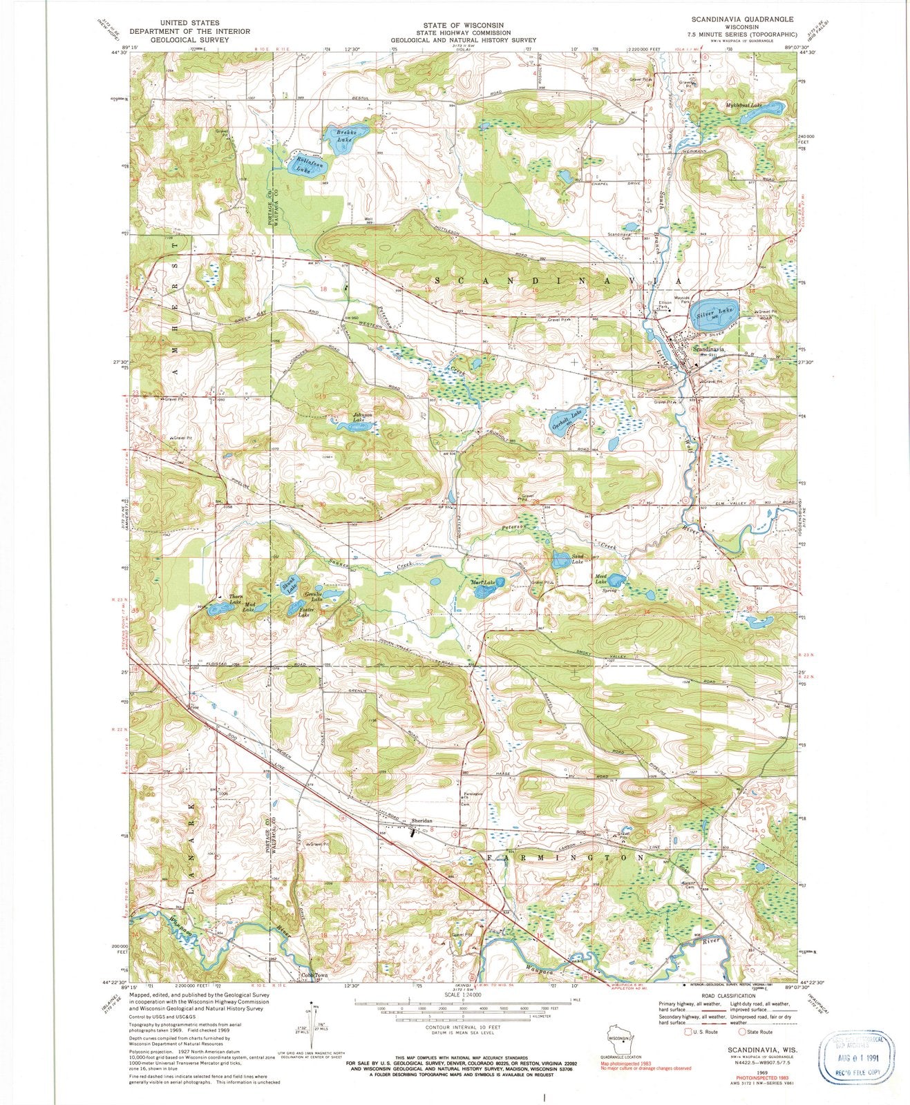 1969 Scandinavia, WI - Wisconsin - USGS Topographic Map