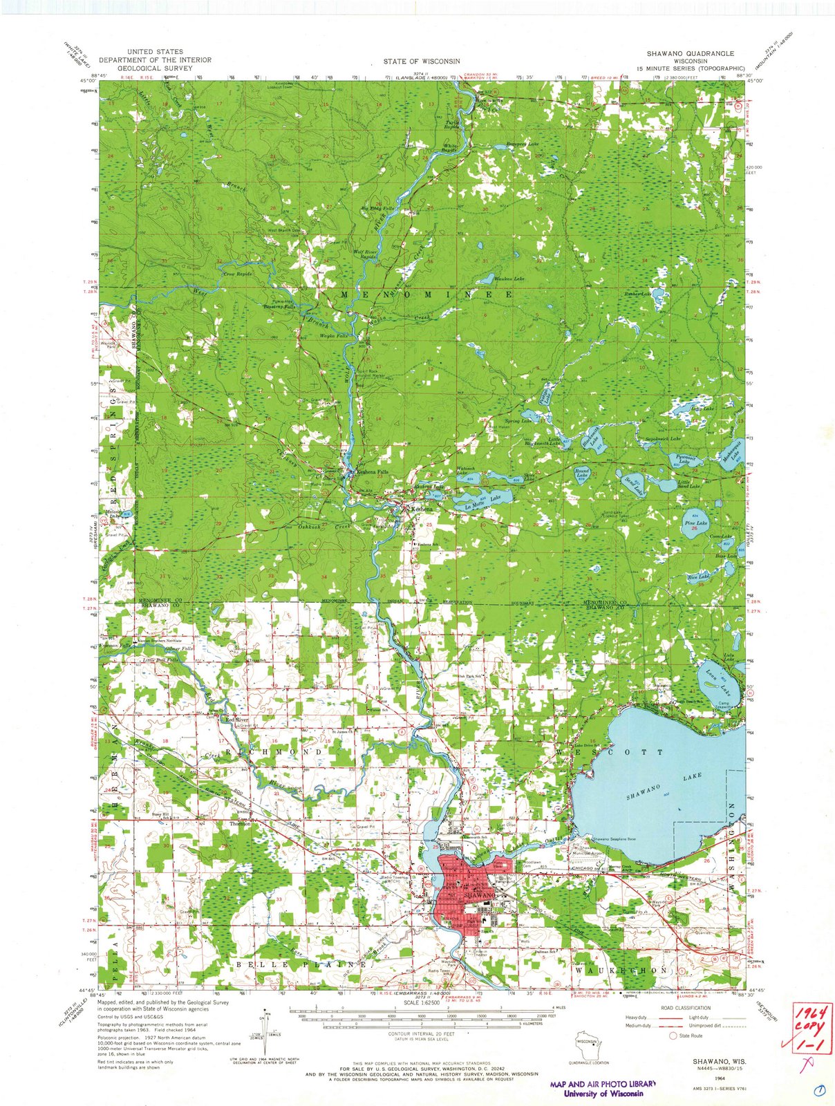 1964 Shawano, WI - Wisconsin - USGS Topographic Map