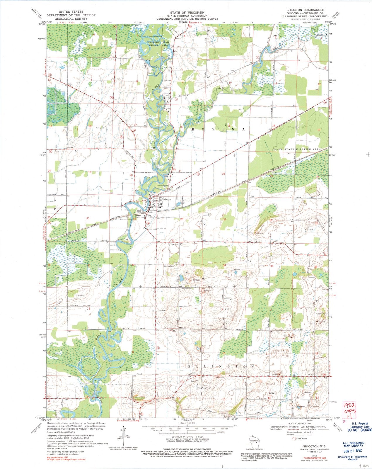 1969 Shiocton, WI - Wisconsin - USGS Topographic Map