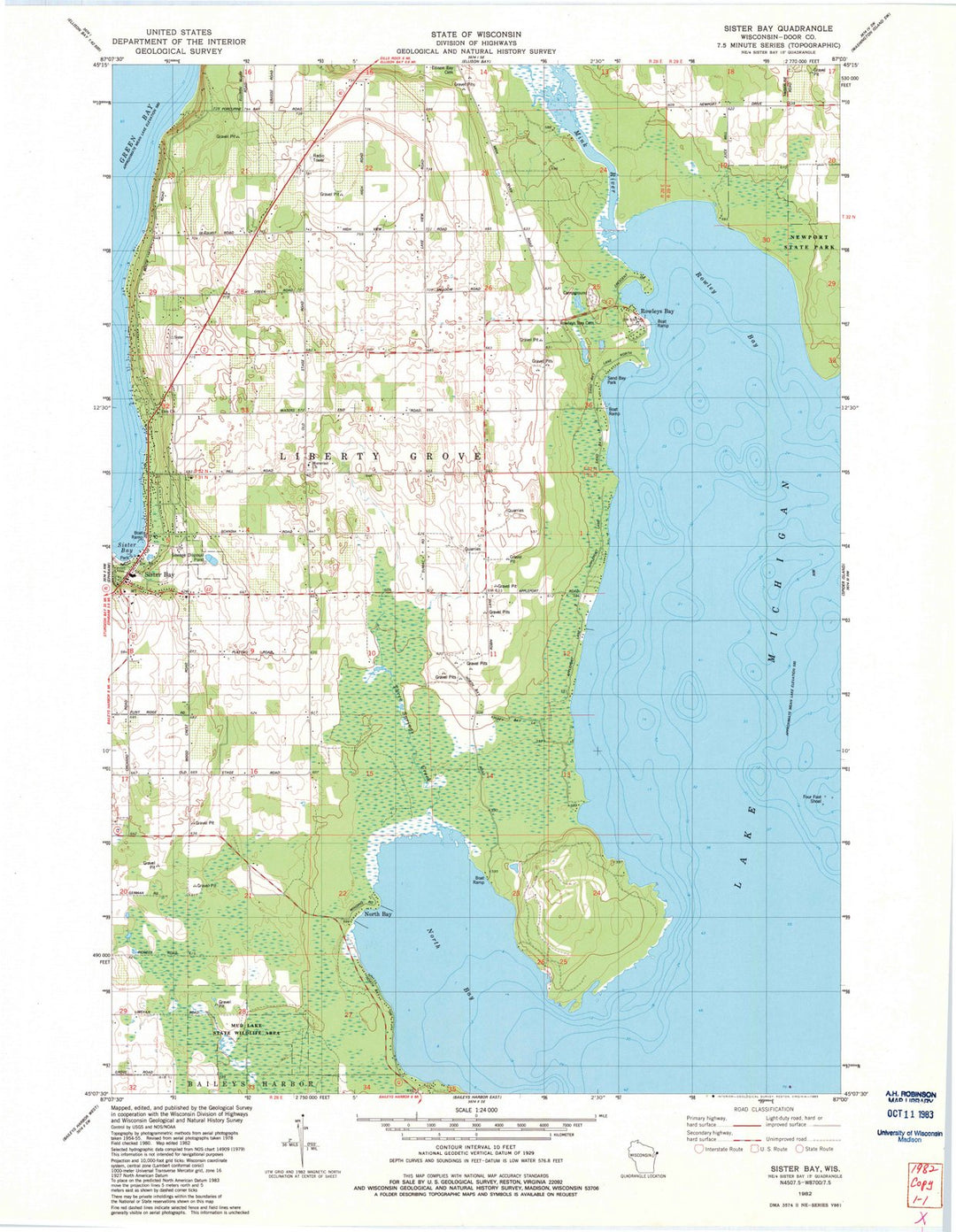 1982 Sister Bay, WI - Wisconsin - USGS Topographic Map