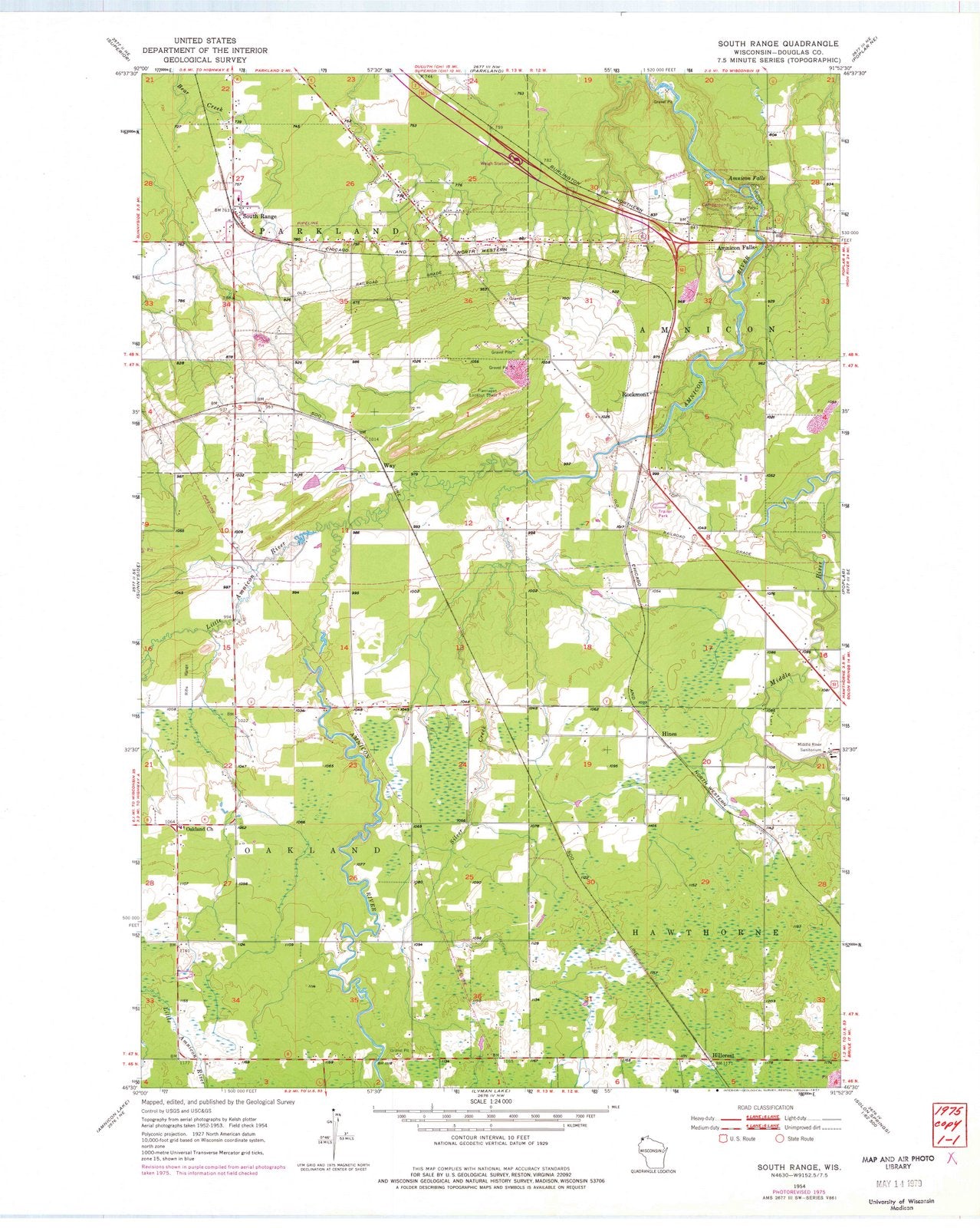 1954 South Range, WI - Wisconsin - USGS Topographic Map