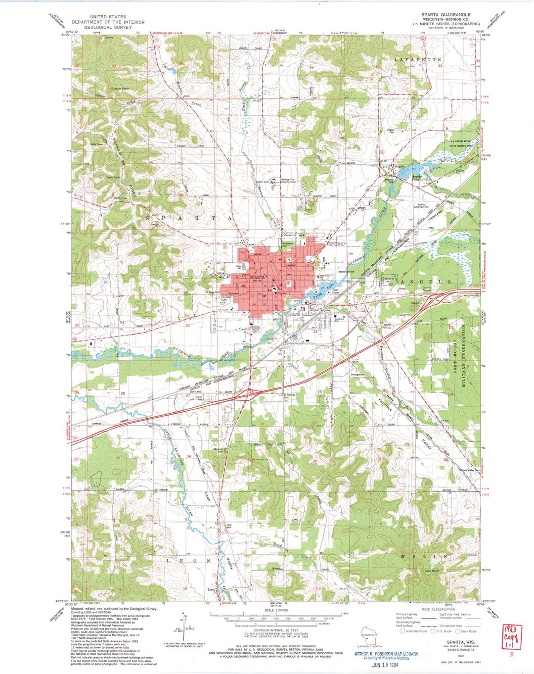 1983 Sparta, WI - Wisconsin - USGS Topographic Map