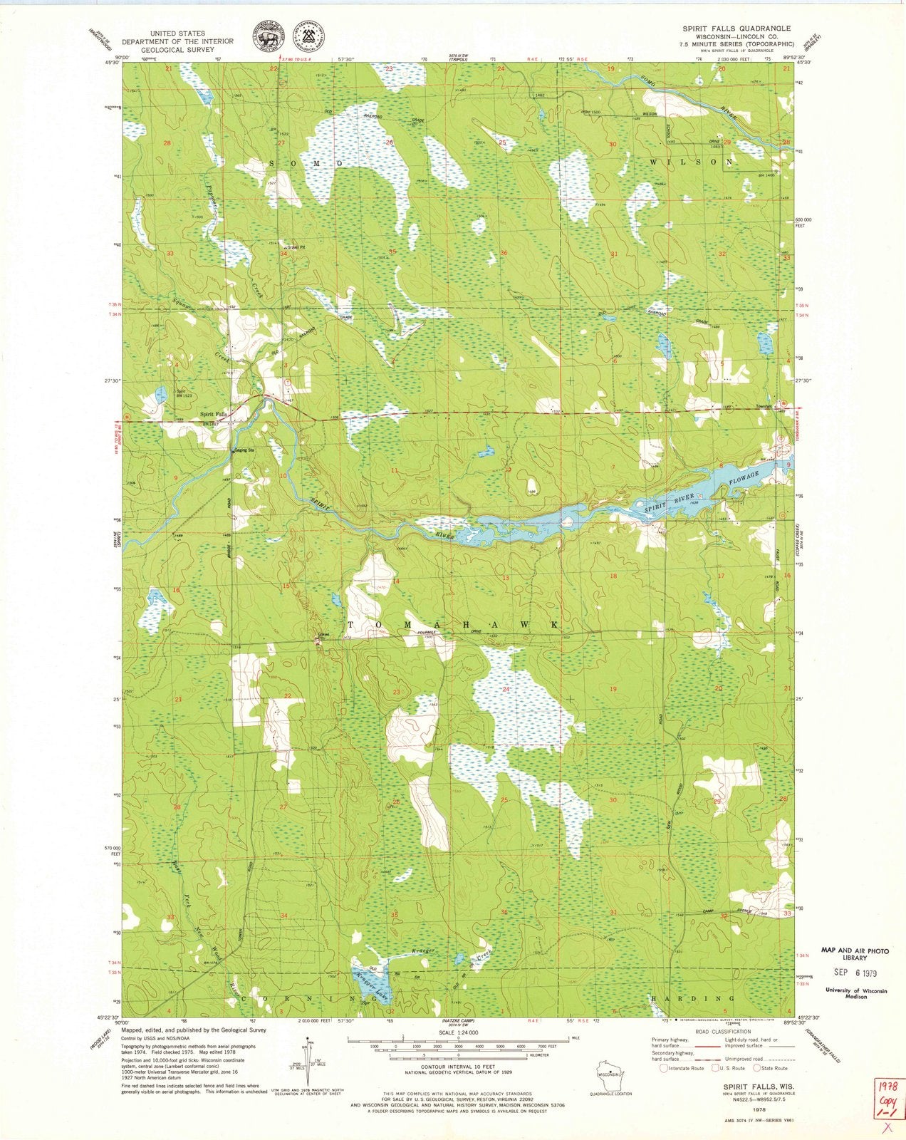 1978 Spirit Falls, WI - Wisconsin - USGS Topographic Map