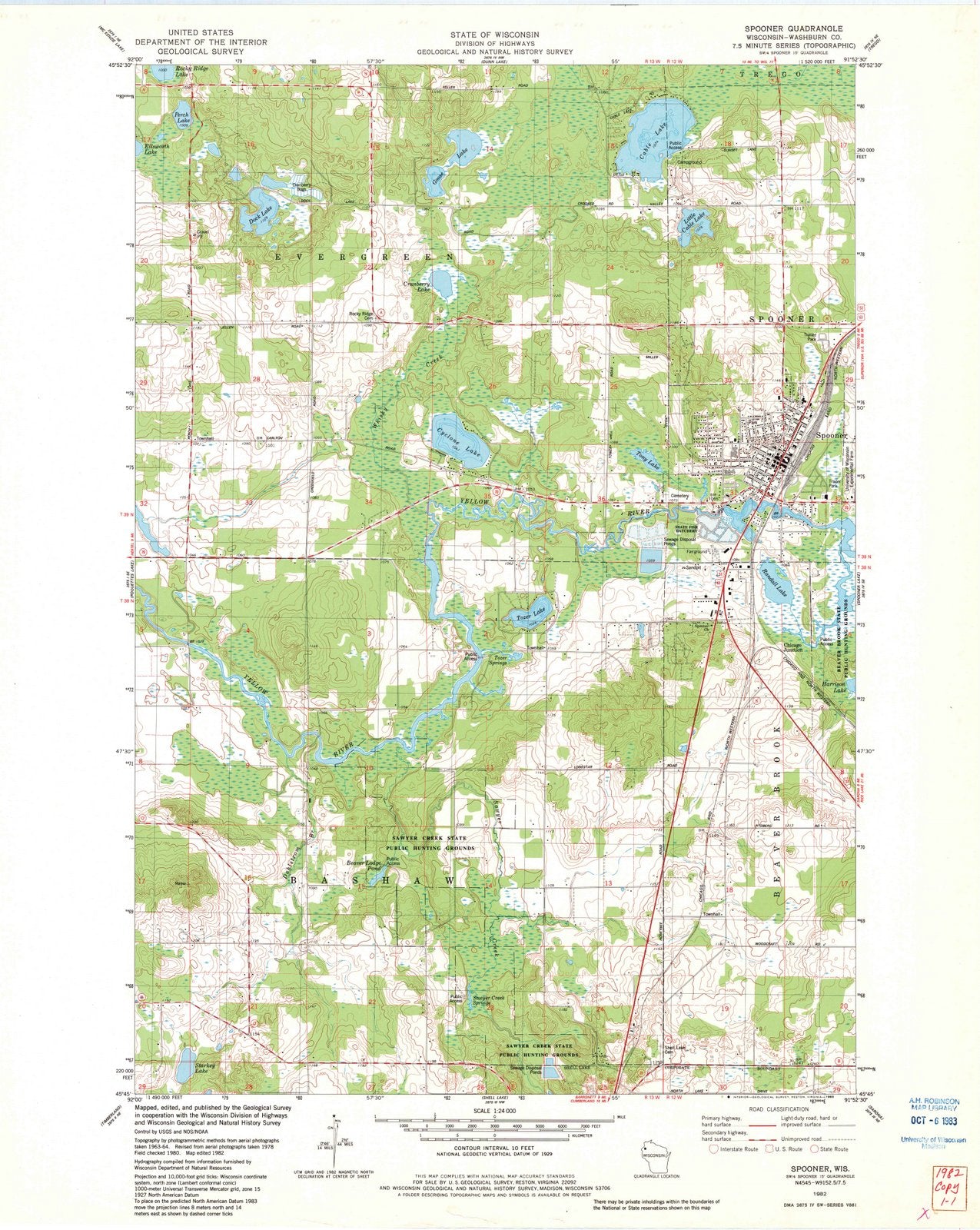 1982 Spooner, WI - Wisconsin - USGS Topographic Map