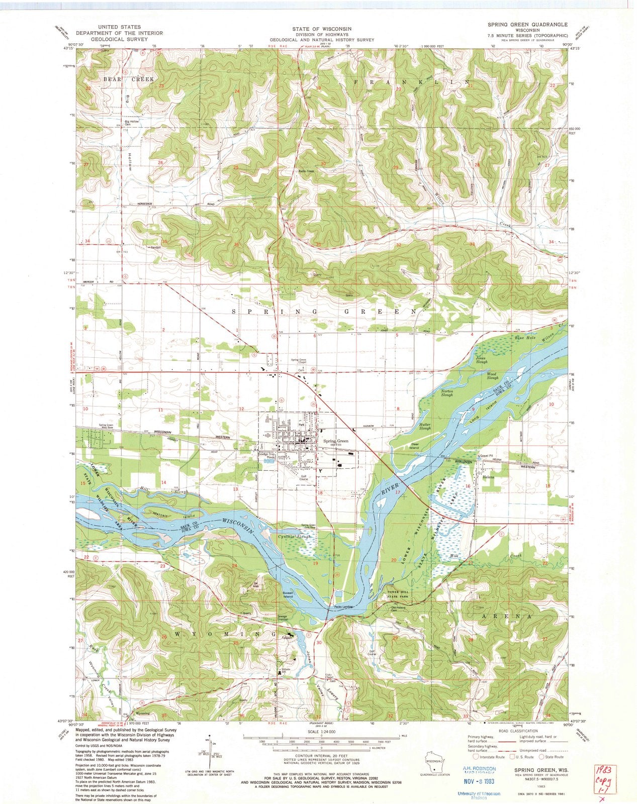 1983 Spring Green, WI - Wisconsin - USGS Topographic Map
