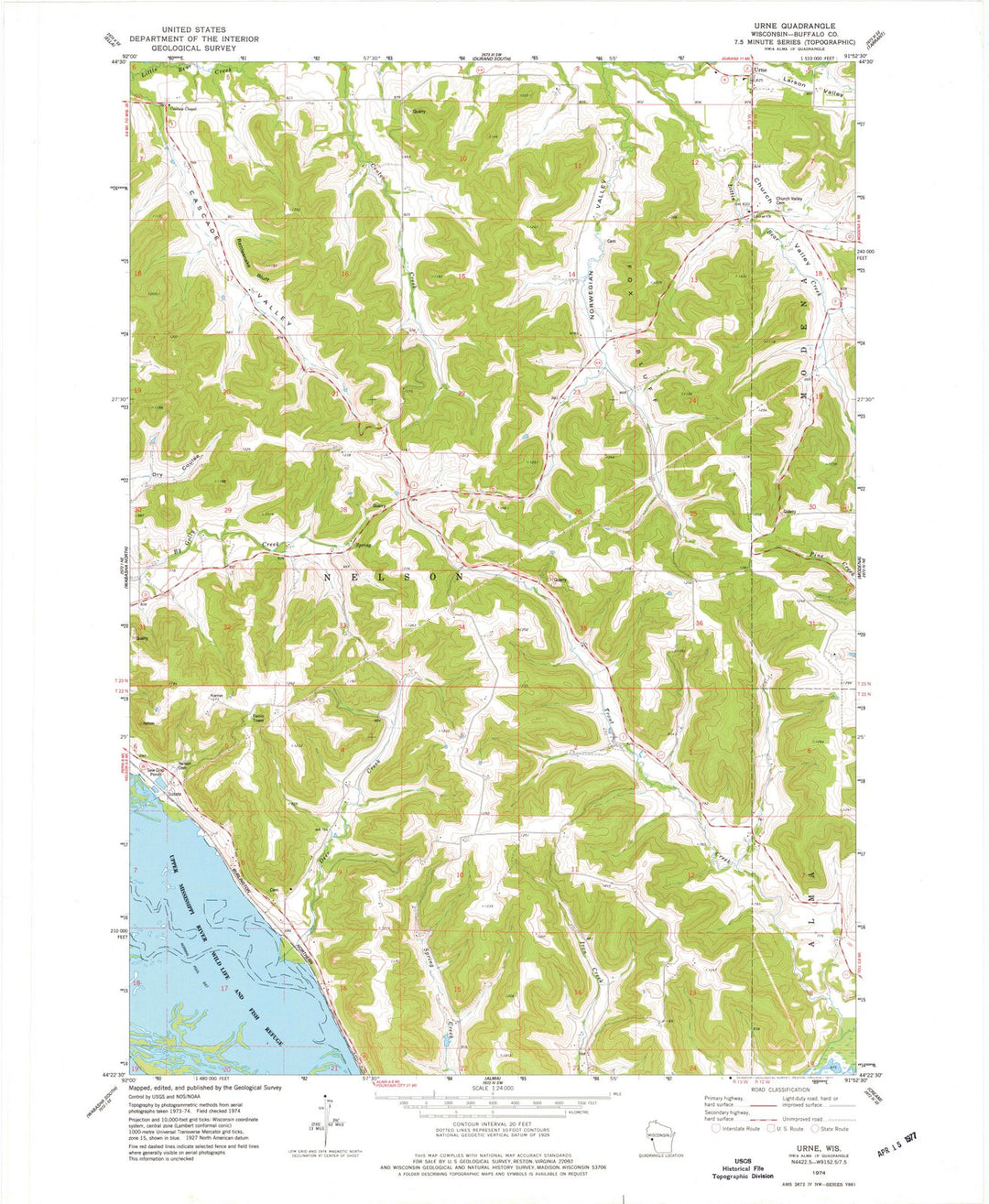 1974 Urne, WI - Wisconsin - USGS Topographic Map