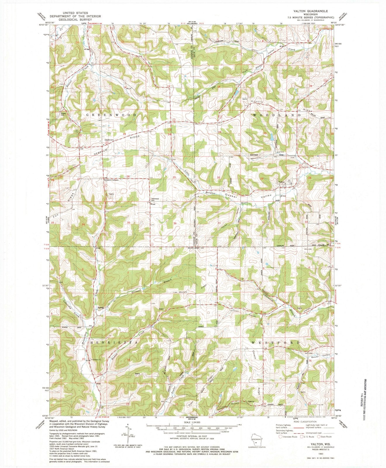 1983 Valton, WI - Wisconsin - USGS Topographic Map