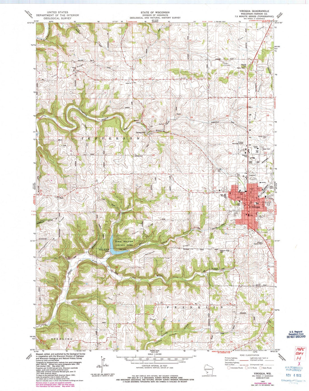 1983 Viroqua, WI - Wisconsin - USGS Topographic Map