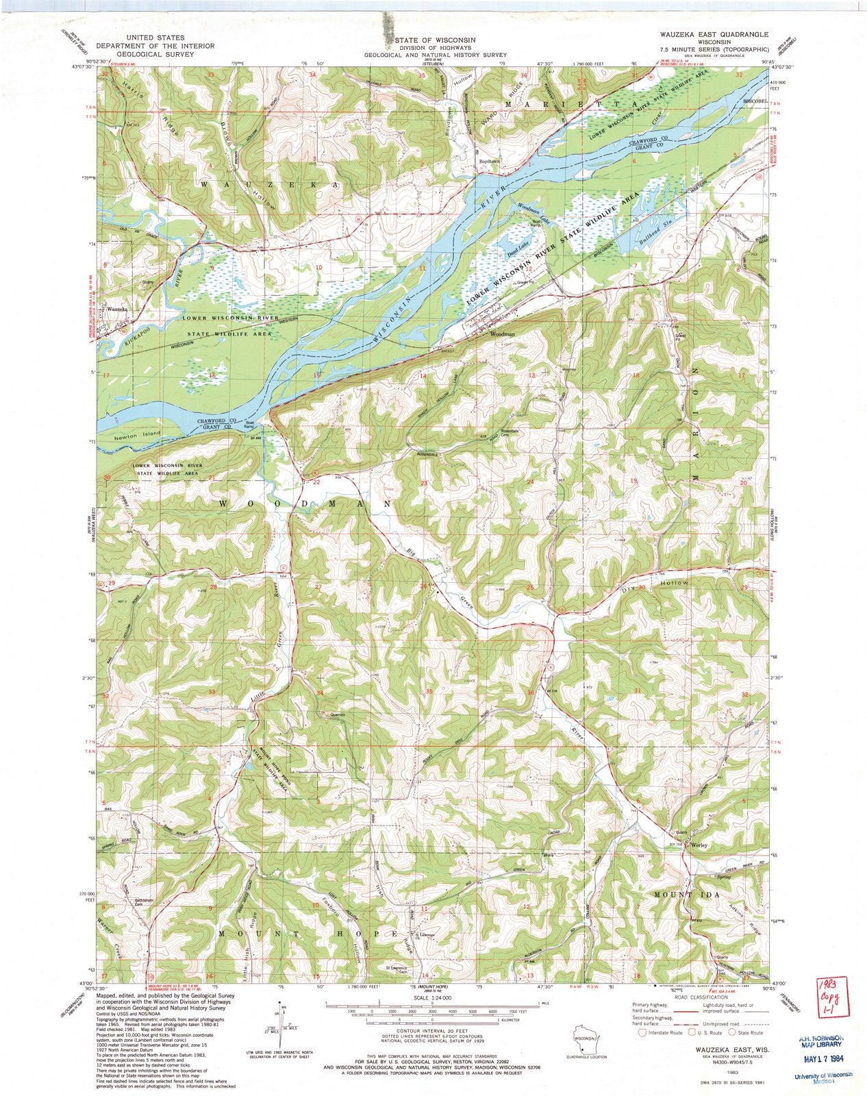 1983 Wauzeka East, WI - Wisconsin - USGS Topographic Map