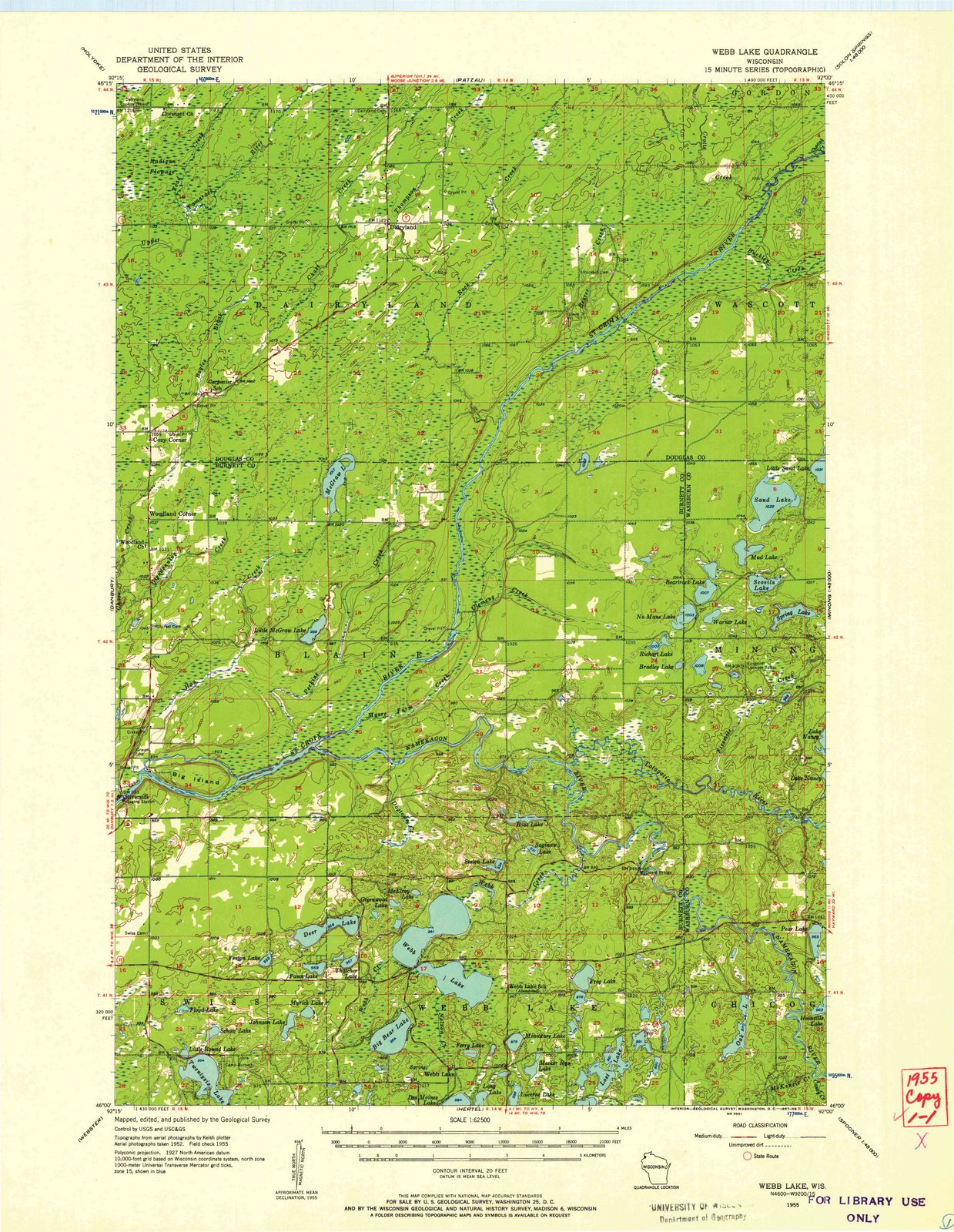 1955 Webb Lake, WI - Wisconsin - USGS Topographic Map