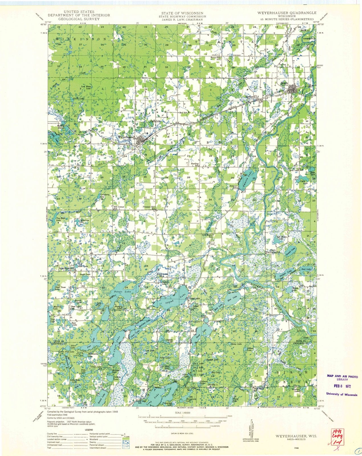 1948 Weyerhauser, WI - Wisconsin - USGS Topographic Map