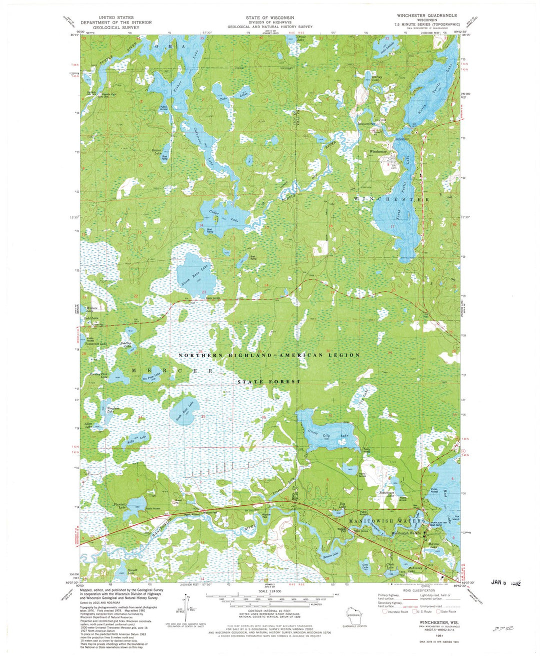 1981 Winchester, WI - Wisconsin - USGS Topographic Map