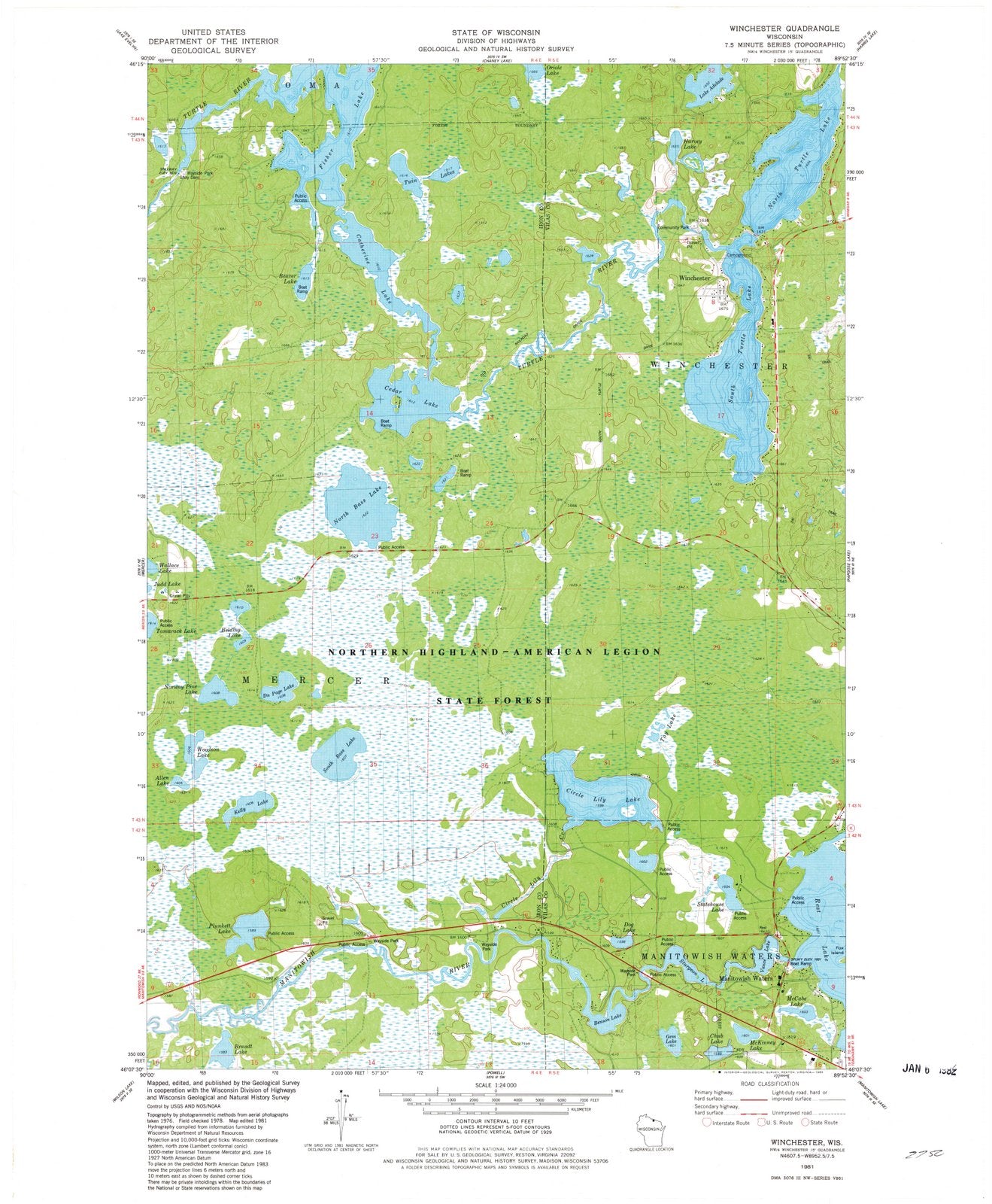 1981 Winchester, WI - Wisconsin - USGS Topographic Map