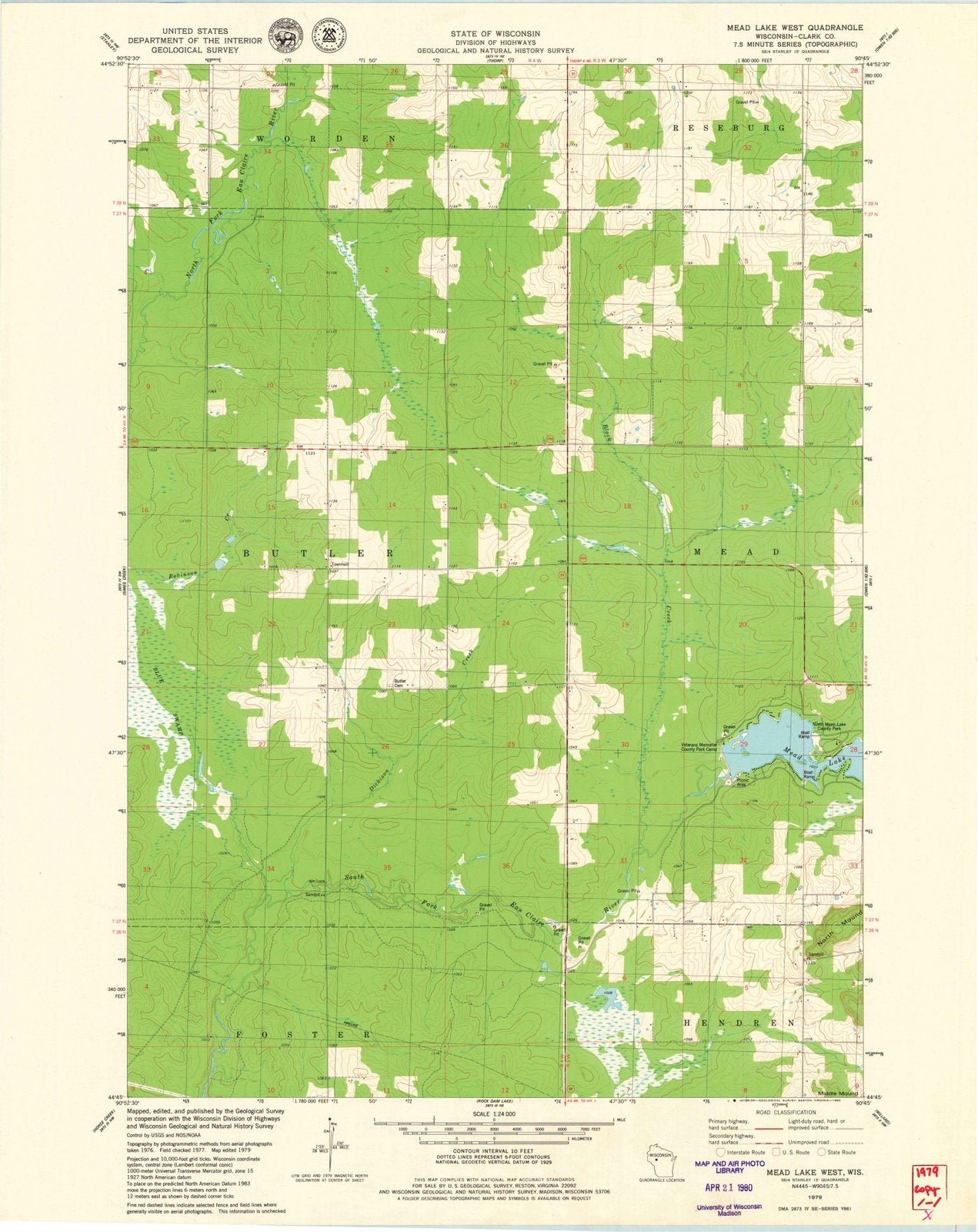 1979 Mead Lake West, WI - Wisconsin - USGS Topographic Map