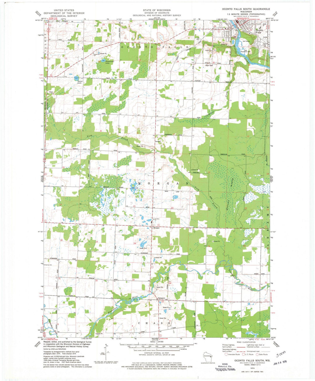 1974 Oconto Falls South, WI - Wisconsin - USGS Topographic Map