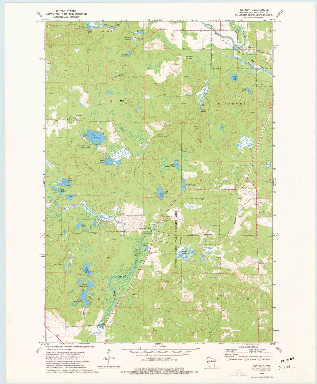 1973 Pearson, WI - Wisconsin - USGS Topographic Map