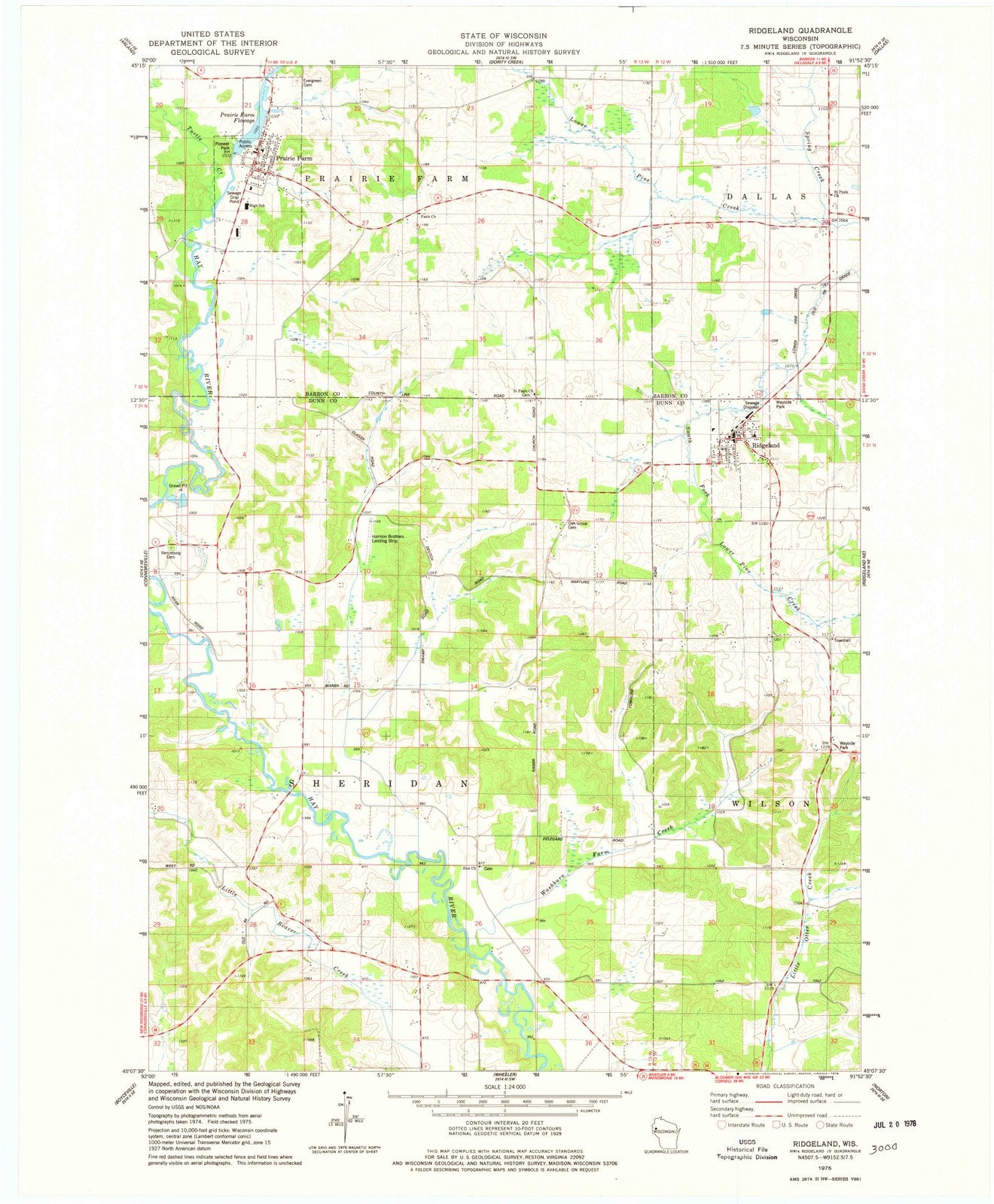 1975 Ridgeland, WI - Wisconsin - USGS Topographic Map