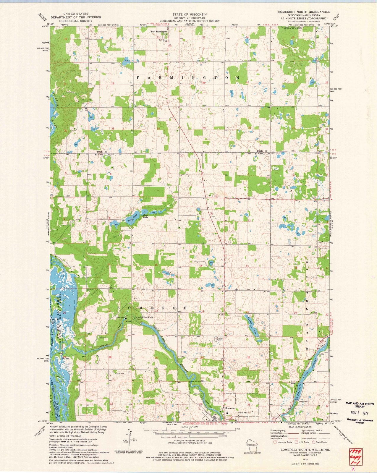 1974 Somerset North, WI - Wisconsin - USGS Topographic Map