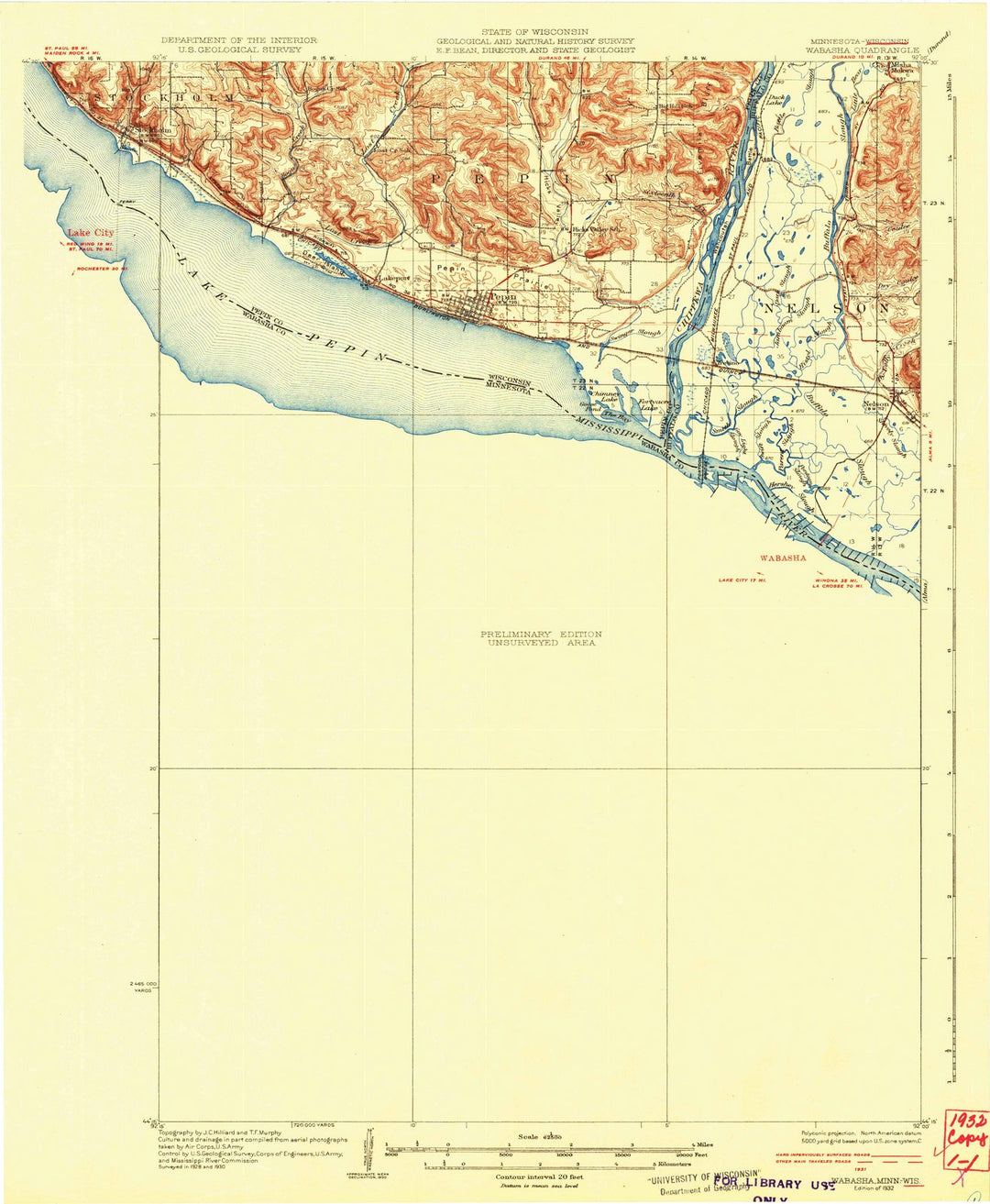 1932 Wabasha, MN - Minnesota - USGS Topographic Map