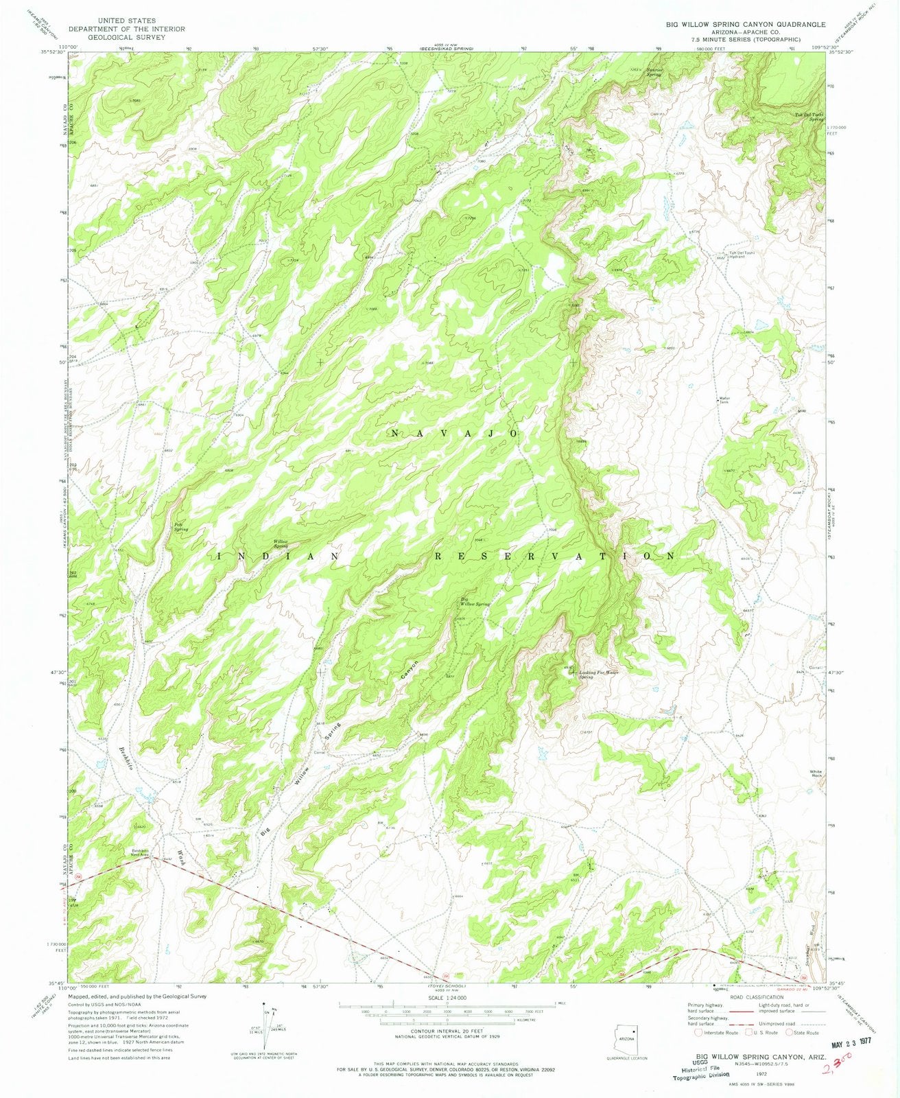 1972 Big Willow Spring Canyon, AZ - Arizona - USGS Topographic Map