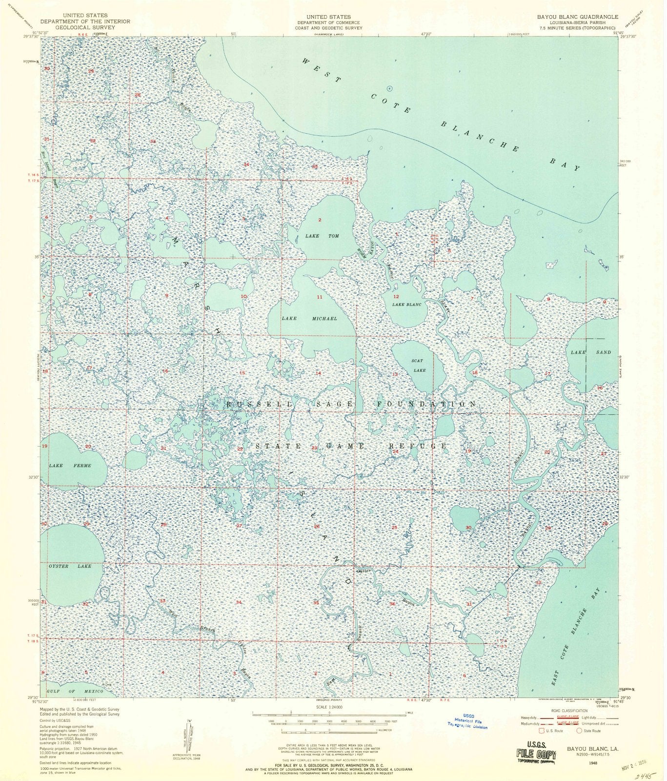 1948 Bayou Blanc, LA - Louisiana - USGS Topographic Map