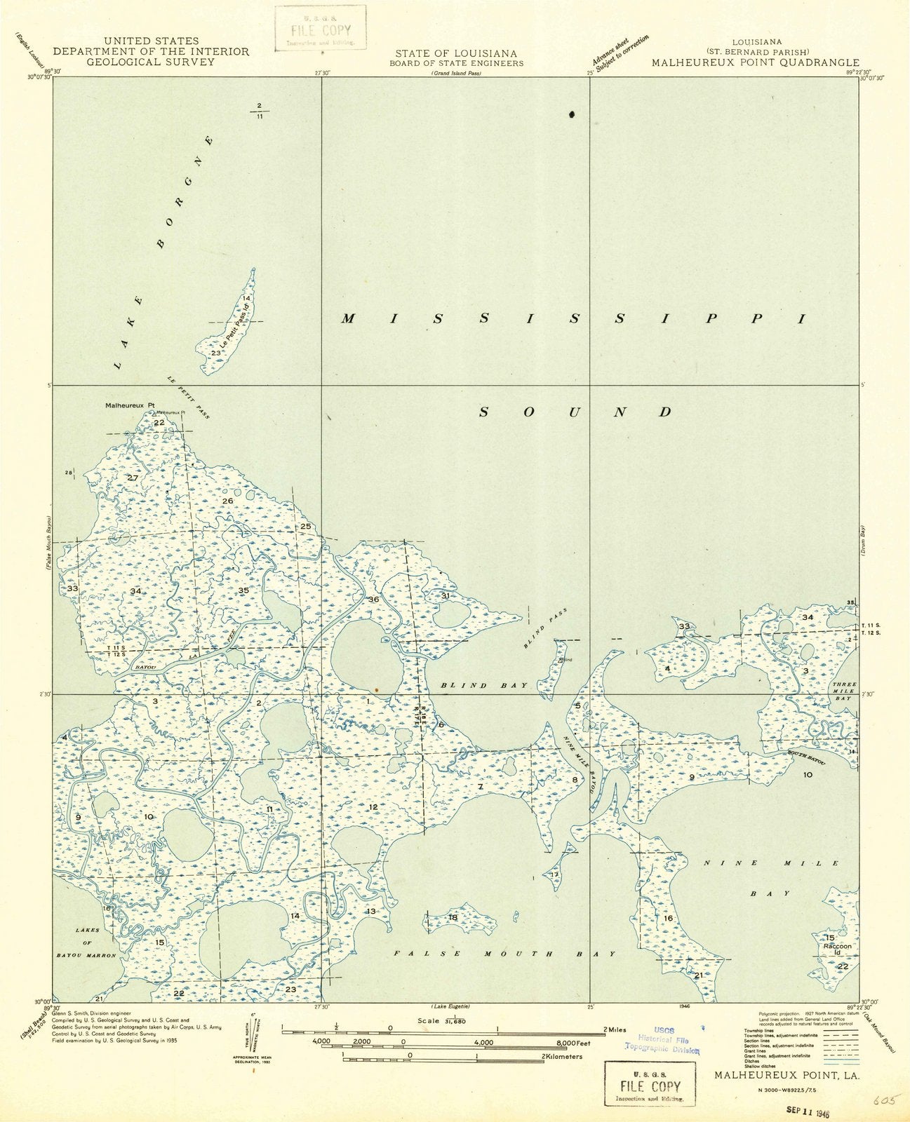 1946 Malheureux Point, LA - Louisiana - USGS Topographic Map