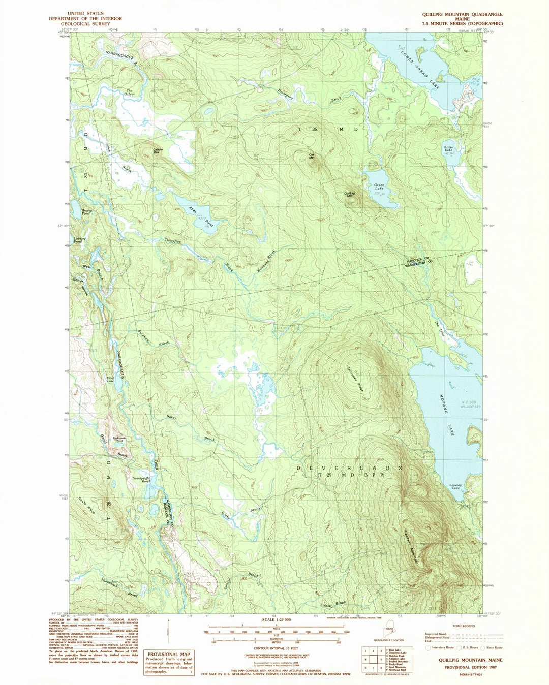 1987 Quillpig Mountain, ME - Maine - USGS Topographic Map