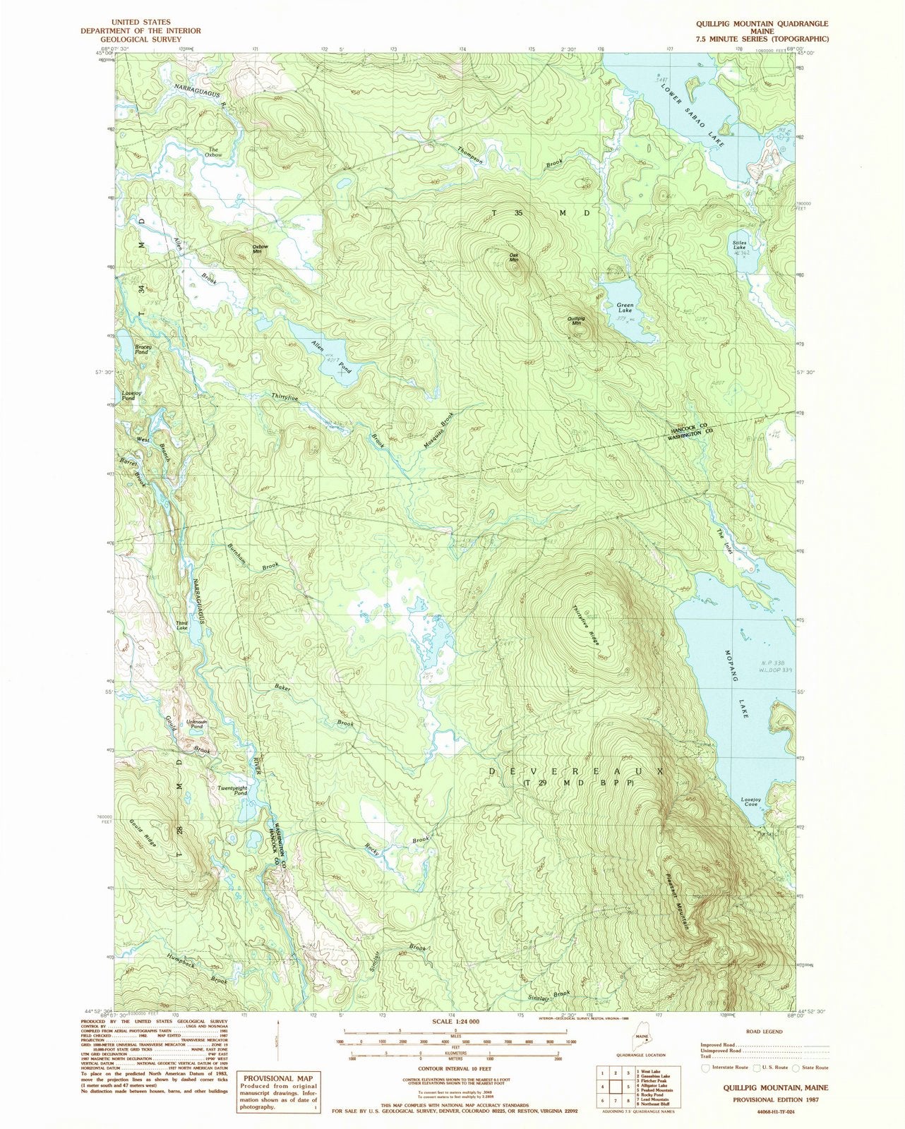 1987 Quillpig Mountain, ME - Maine - USGS Topographic Map