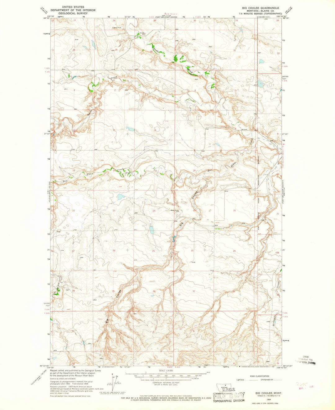 1964 Big Coulee, MT - Montana - USGS Topographic Map