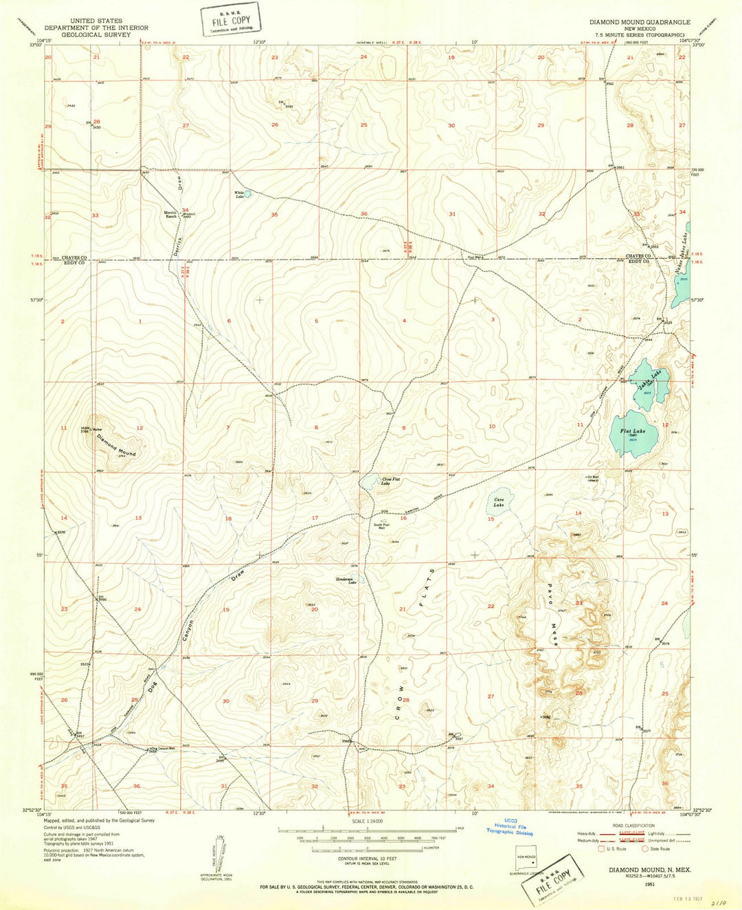 1951 Diamond Mound, NM - New Mexico - USGS Topographic Map