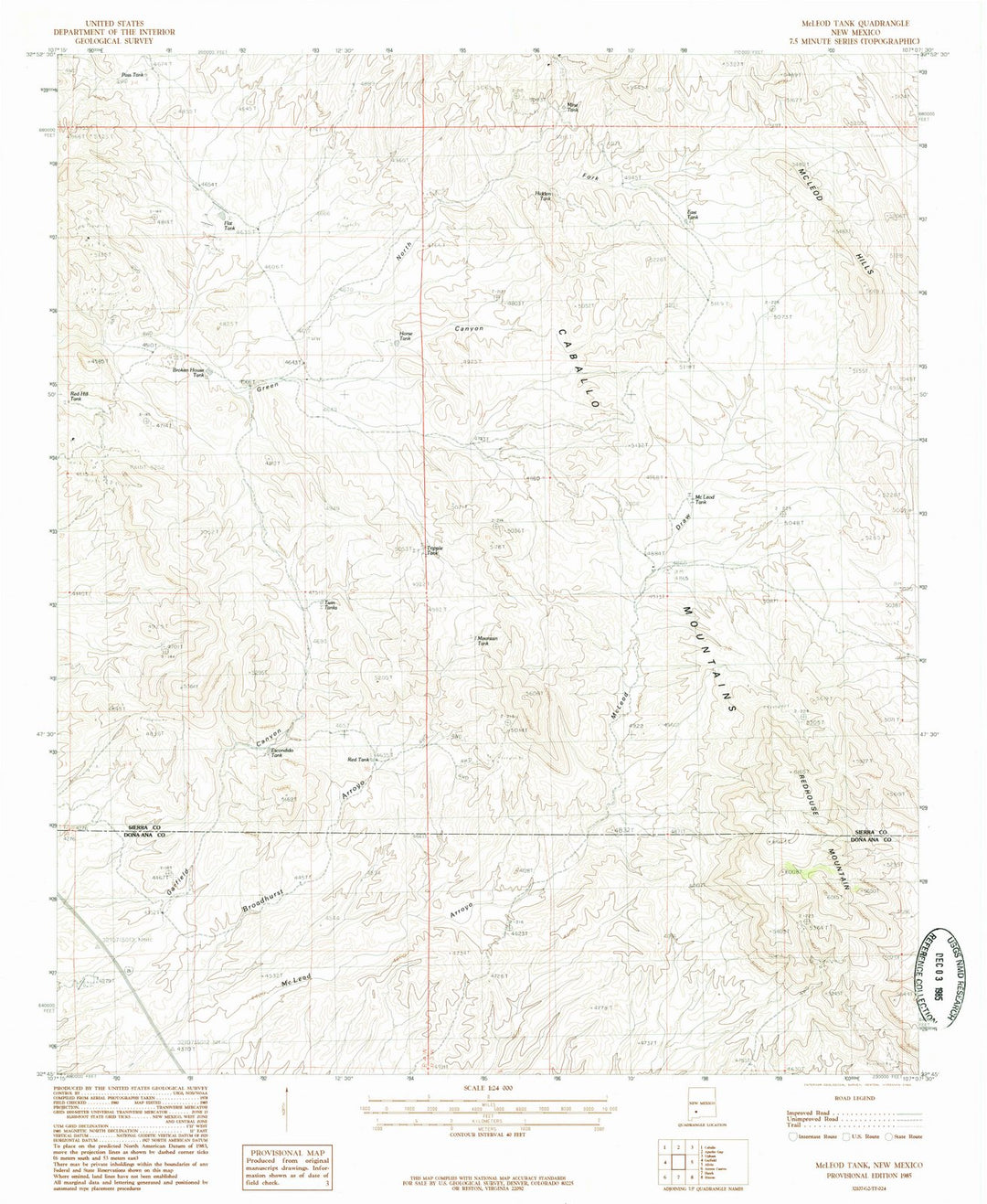 1985 McLeod Tank, NM - New Mexico - USGS Topographic Map