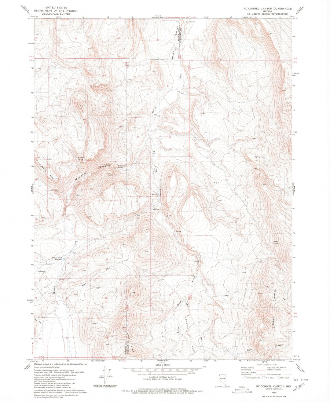 1980 Mc Connel Canyon, NV - Nevada - USGS Topographic Map