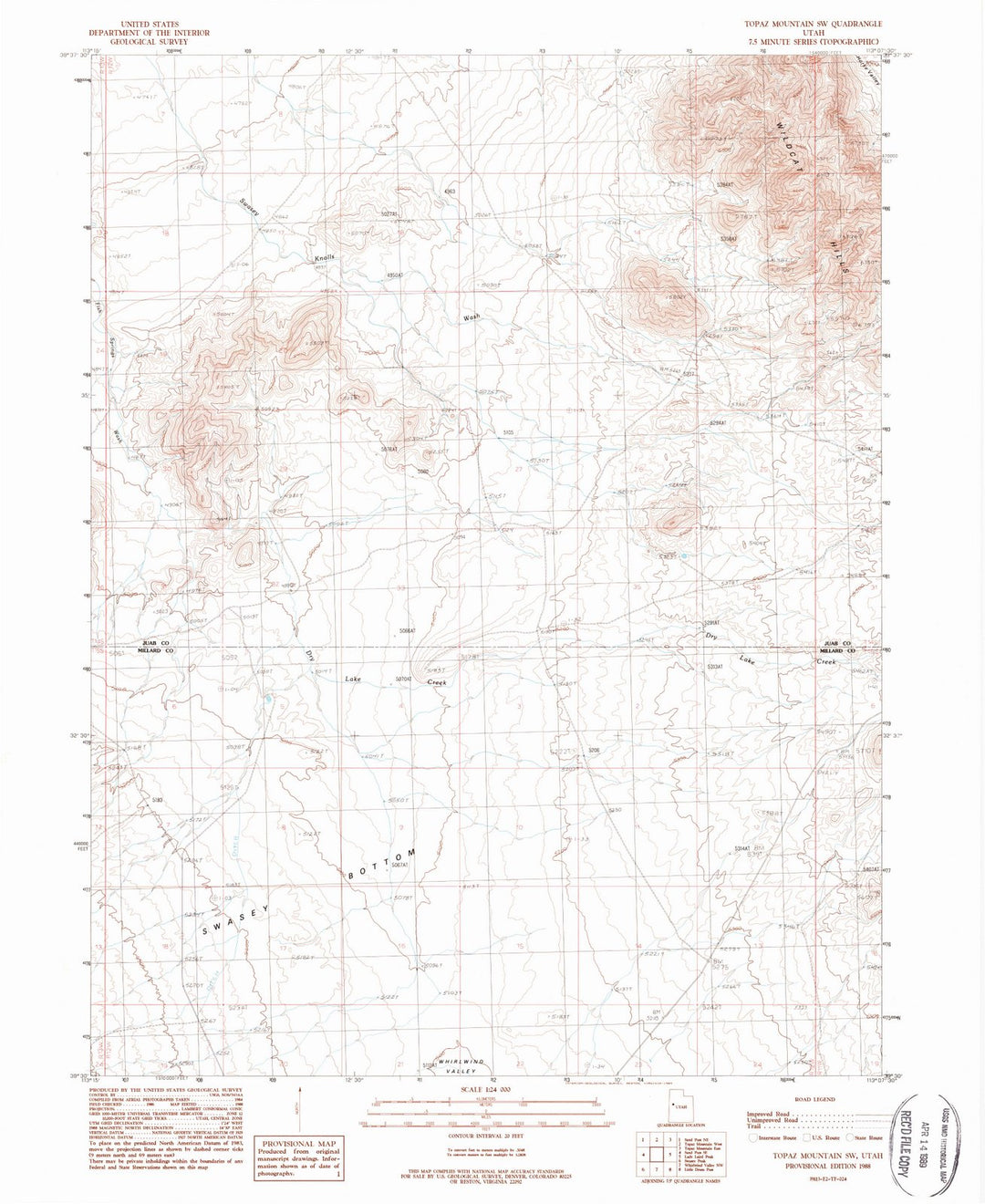 1988 Topaz Mountain, UT - Utah - USGS Topographic Map