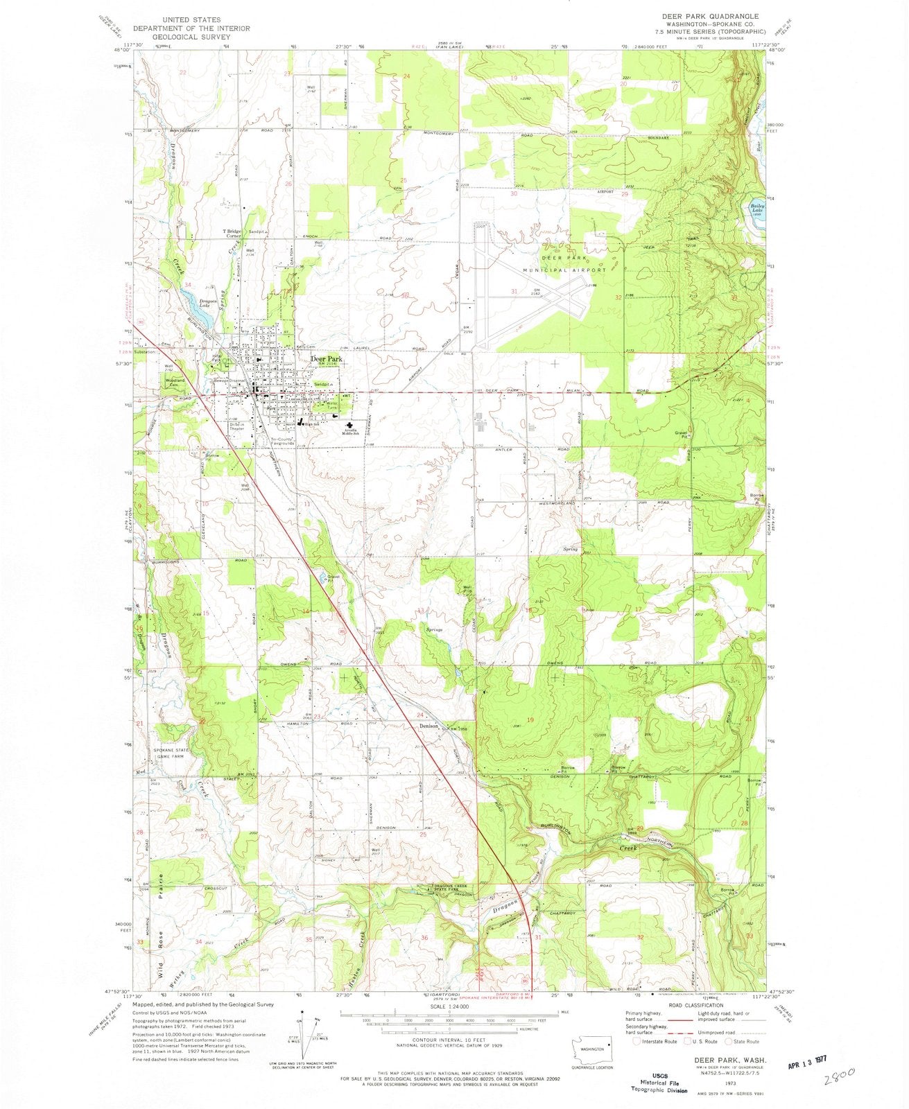 1973 Deer Park, WA - Washington - USGS Topographic Map