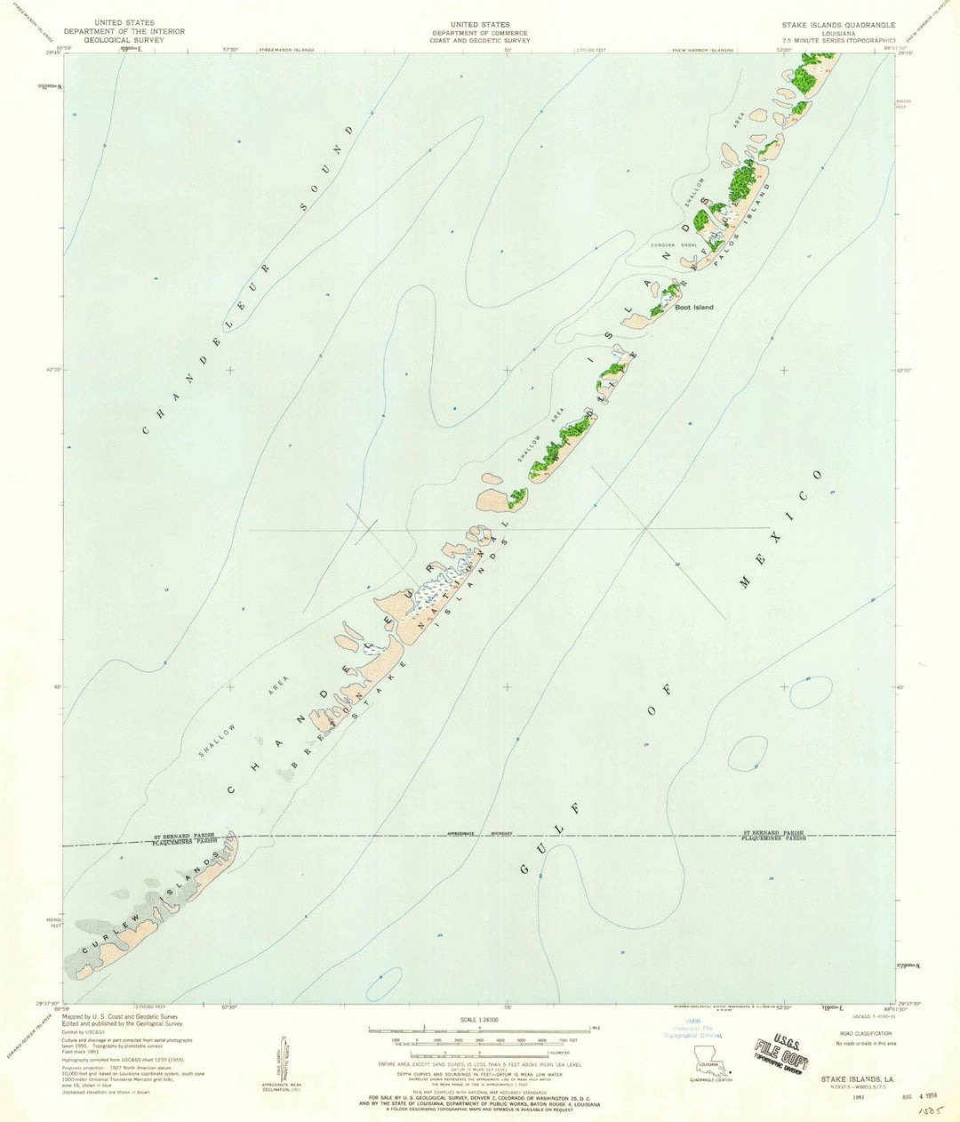 1951 Stake Islands, LA - Louisiana - USGS Topographic Map