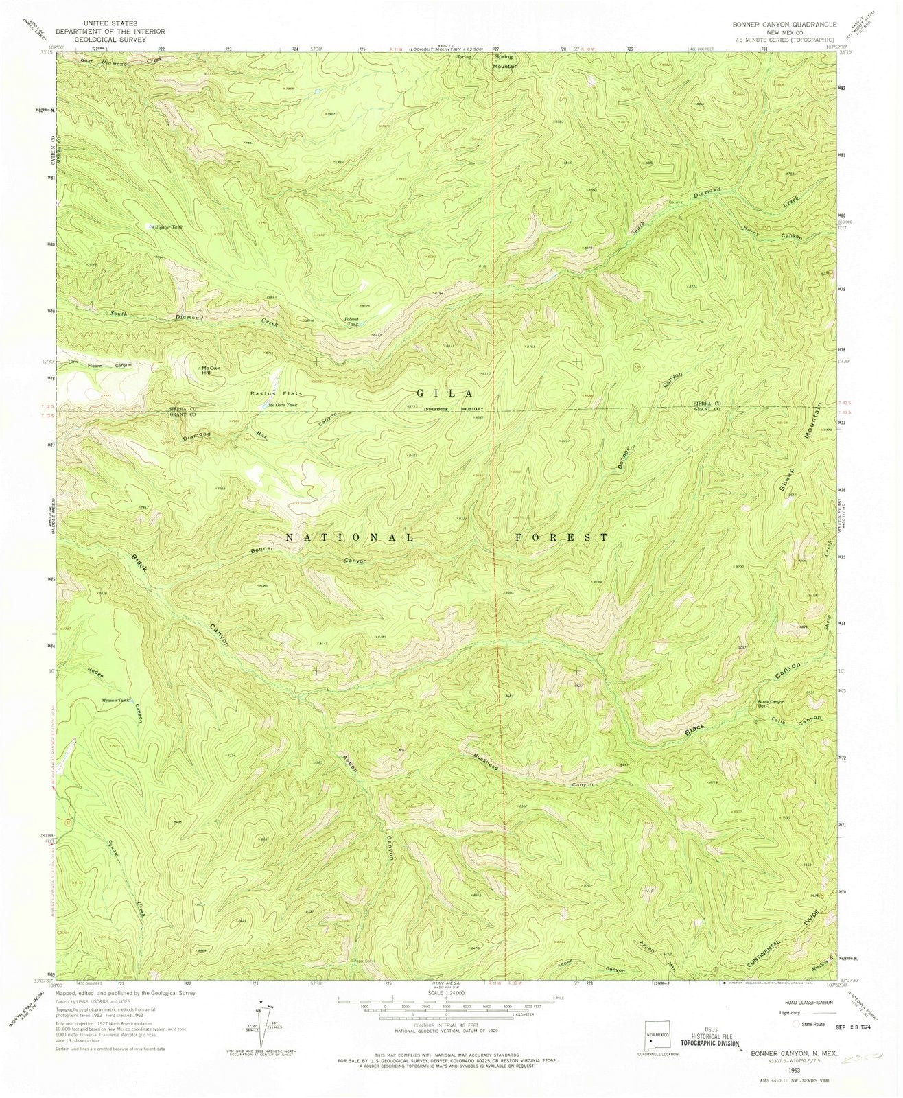 1963 Bonner Canyon, NM - New Mexico - USGS Topographic Map