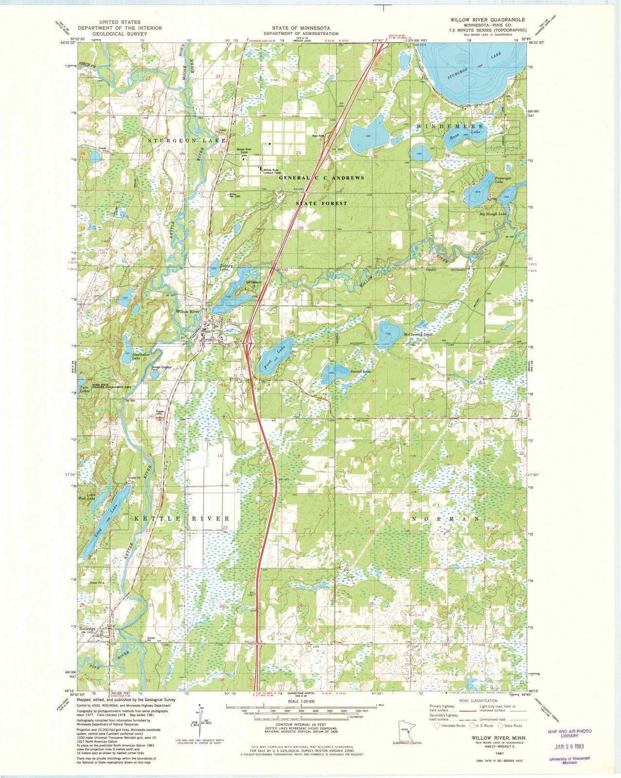 1981 Willow River, MN - Minnesota - USGS Topographic Map